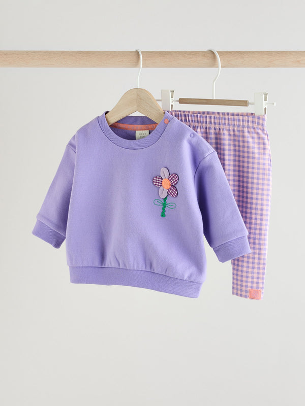 Purple Flower Baby Sweat and Leggings Set