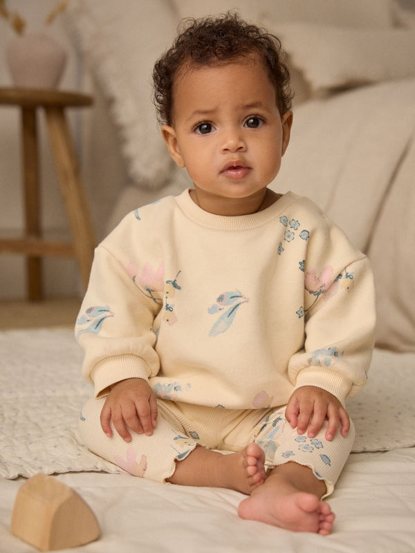 White/Teal Floral Sweater and Leggings Set