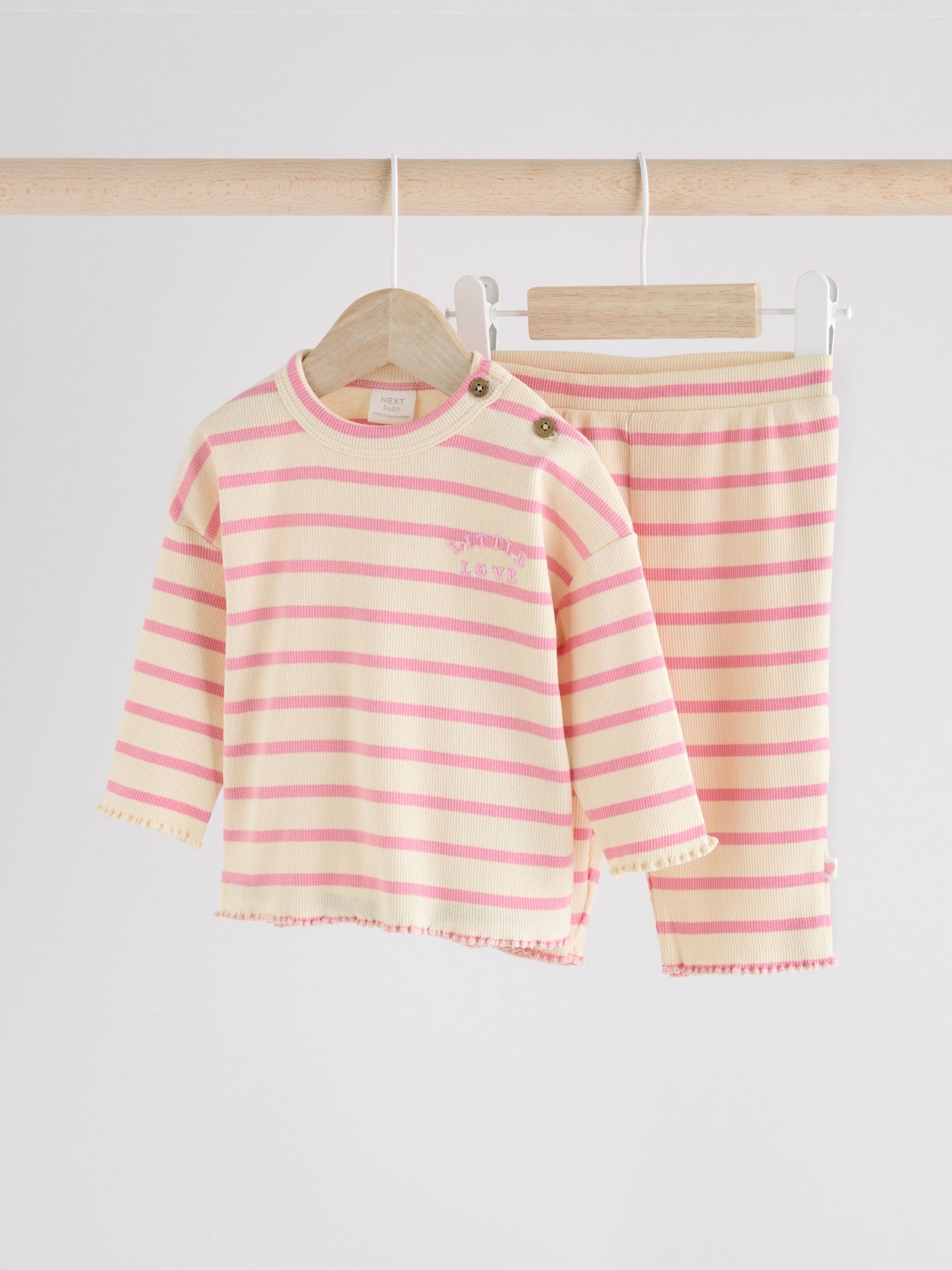 White/Pink Stripe Baby Top and Wide Leg Trousers 2 Piece Set