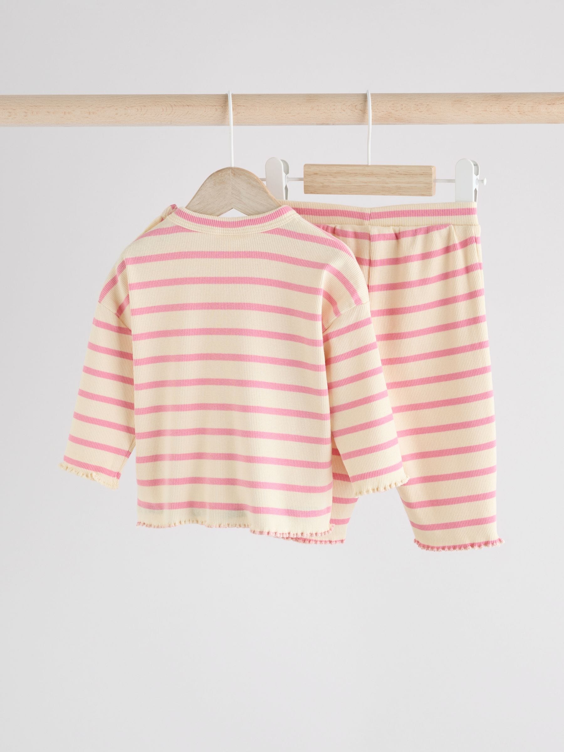 White/Pink Stripe Baby Top and Wide Leg Trousers 2 Piece Set