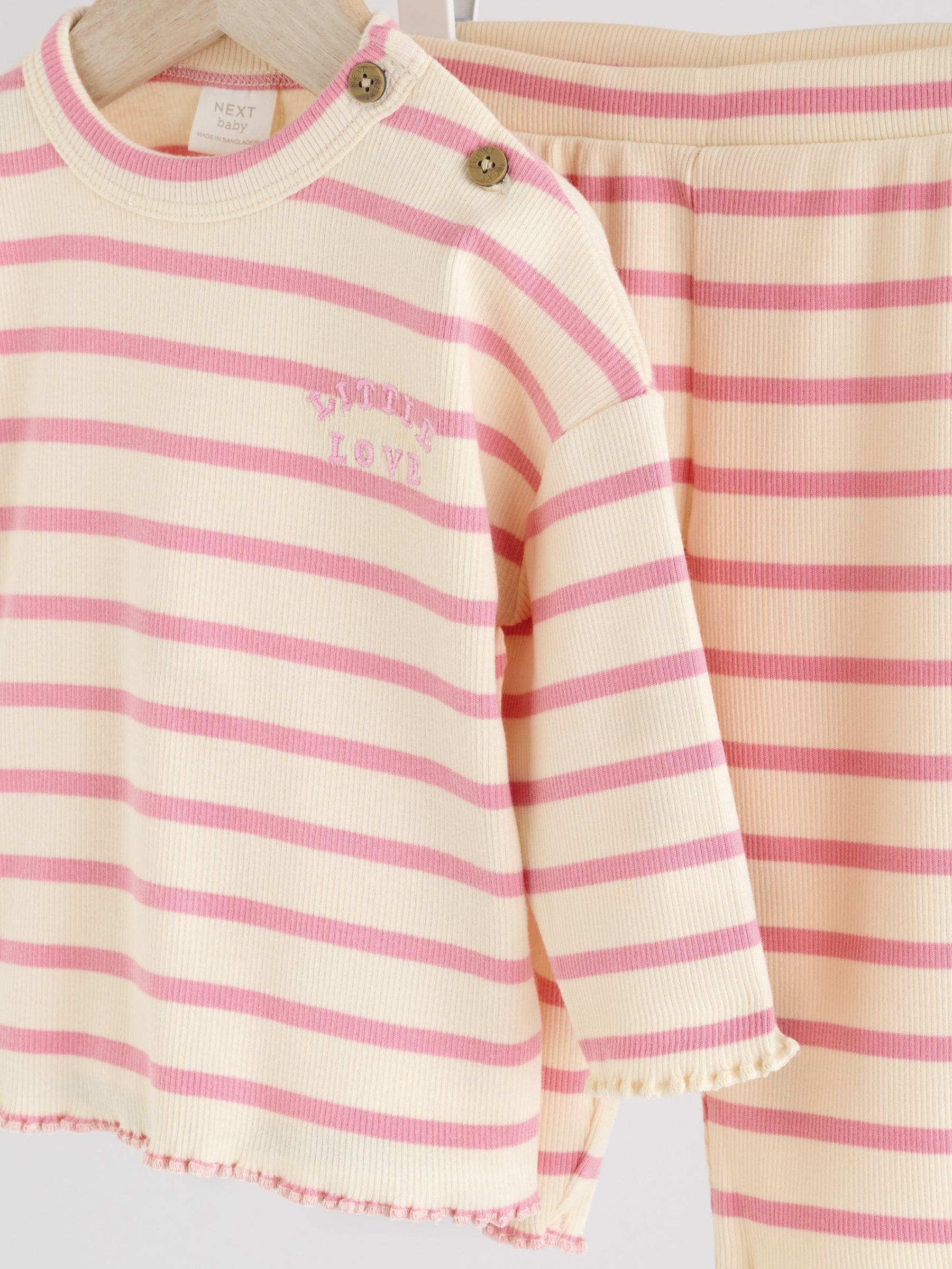 White/Pink Stripe Baby Top and Wide Leg Trousers 2 Piece Set