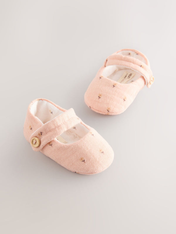 Pink Floral Print Baby Textile Mary Jane Shoes (0-18mths)