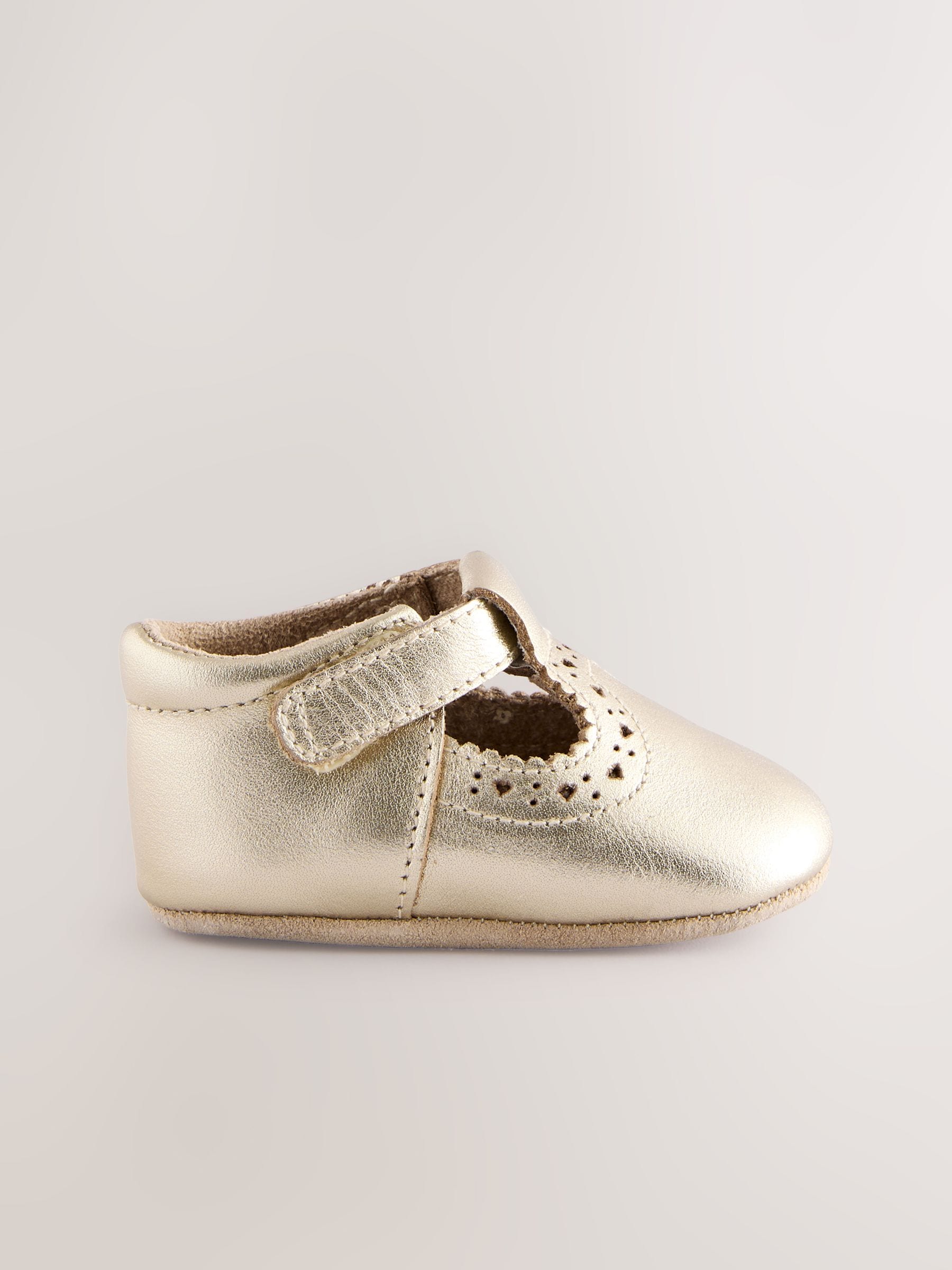 Gold Leather Baby T-Bar Shoes (0-24mths)