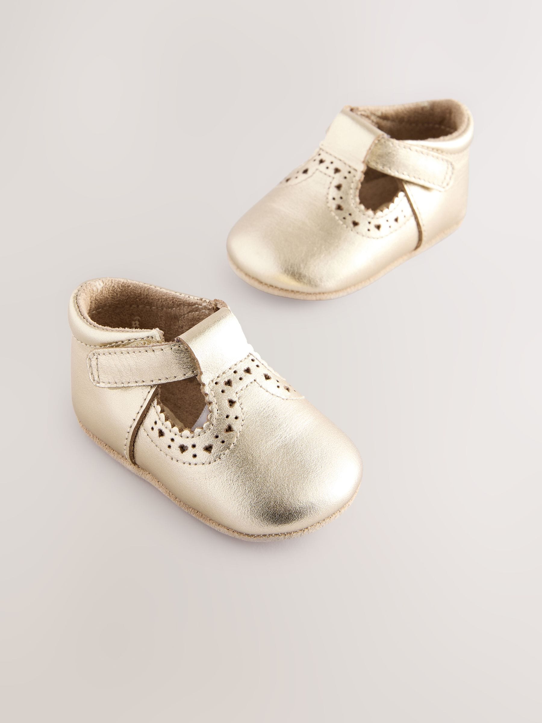 Gold Leather Baby T-Bar Shoes (0-24mths)