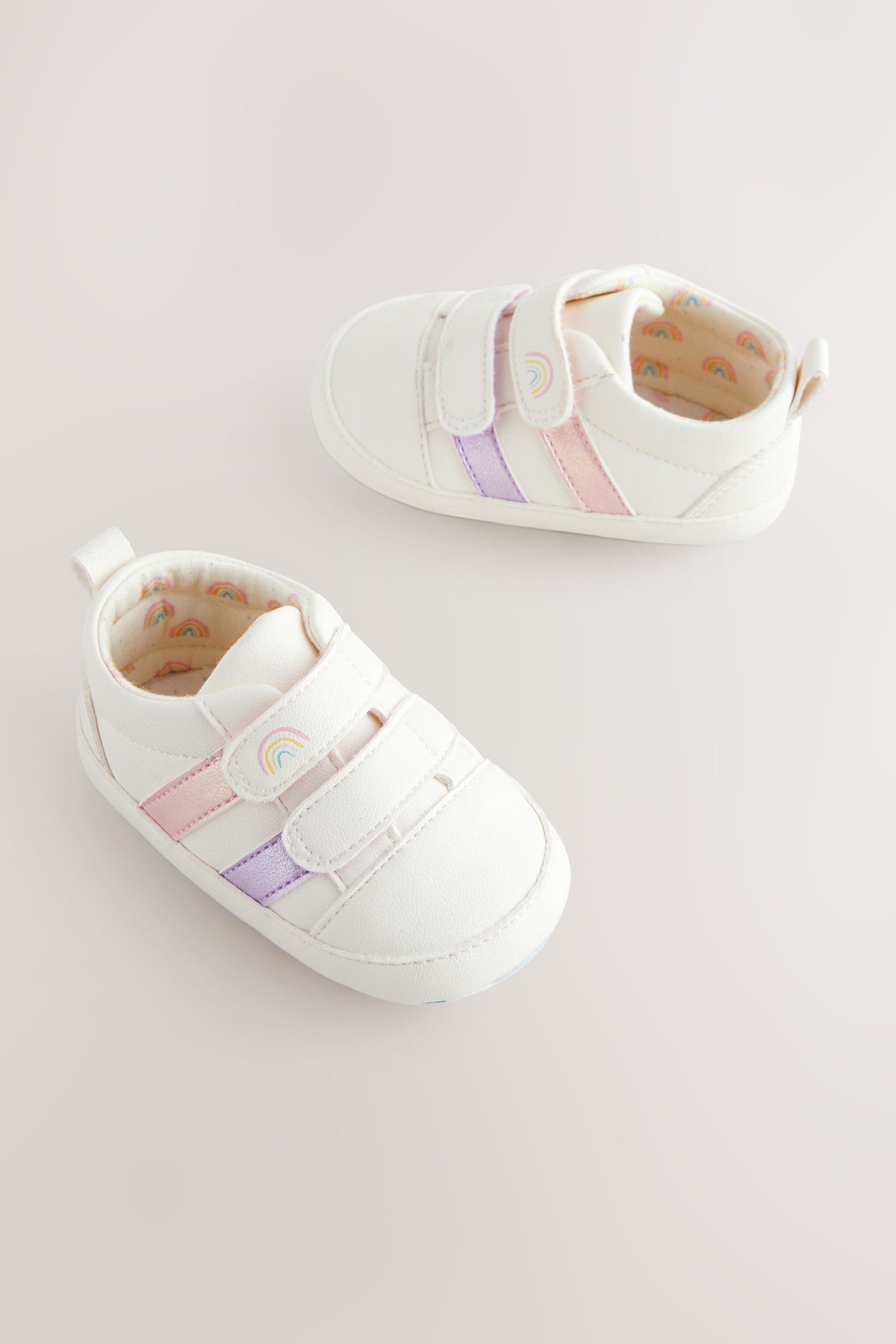 White Rainbow Touch Fasten Baby Trainers (0-24mths)