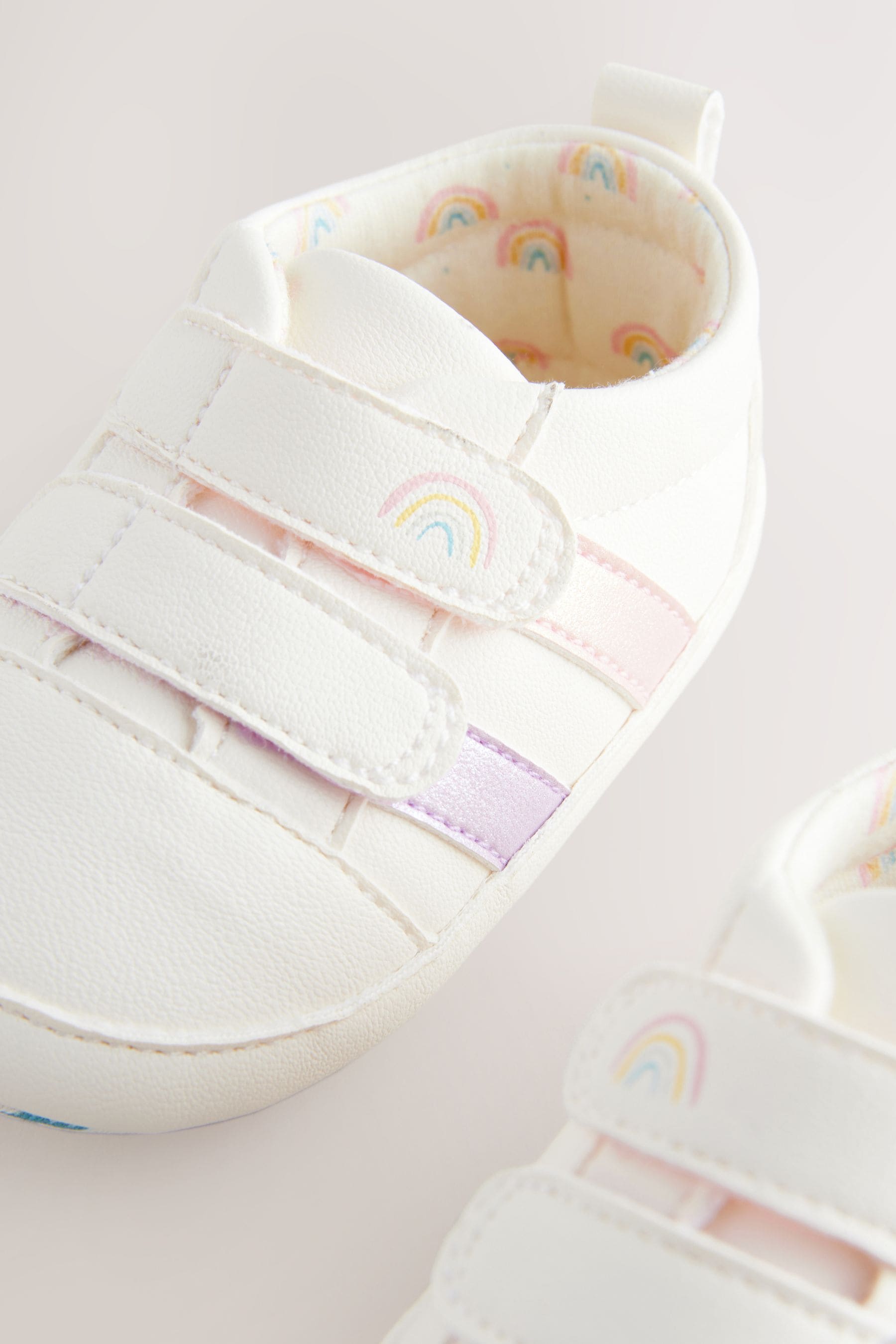 White Rainbow Touch Fasten Baby Trainers (0-24mths)