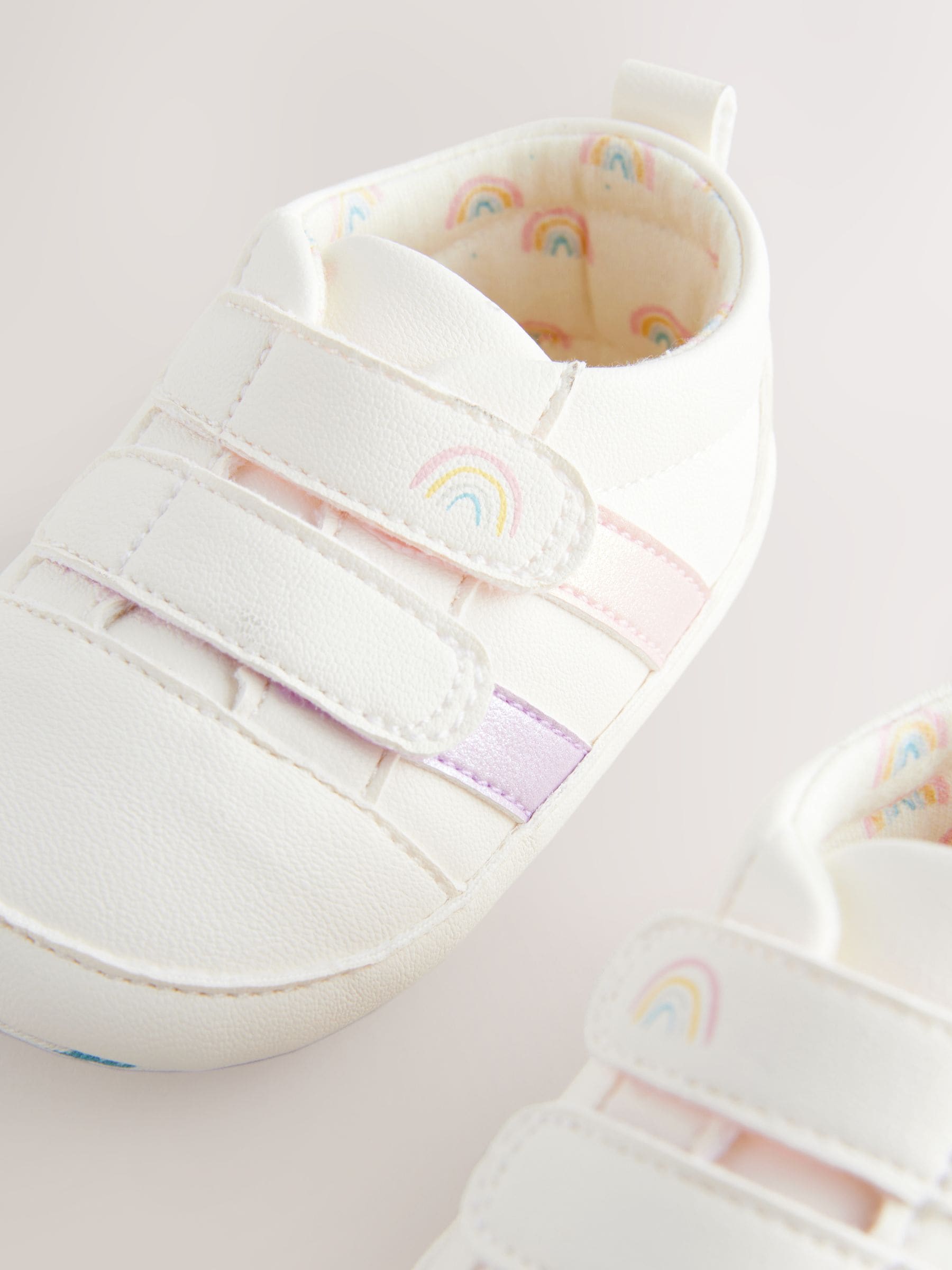 White Rainbow Touch Fasten Baby Trainers (0-24mths)