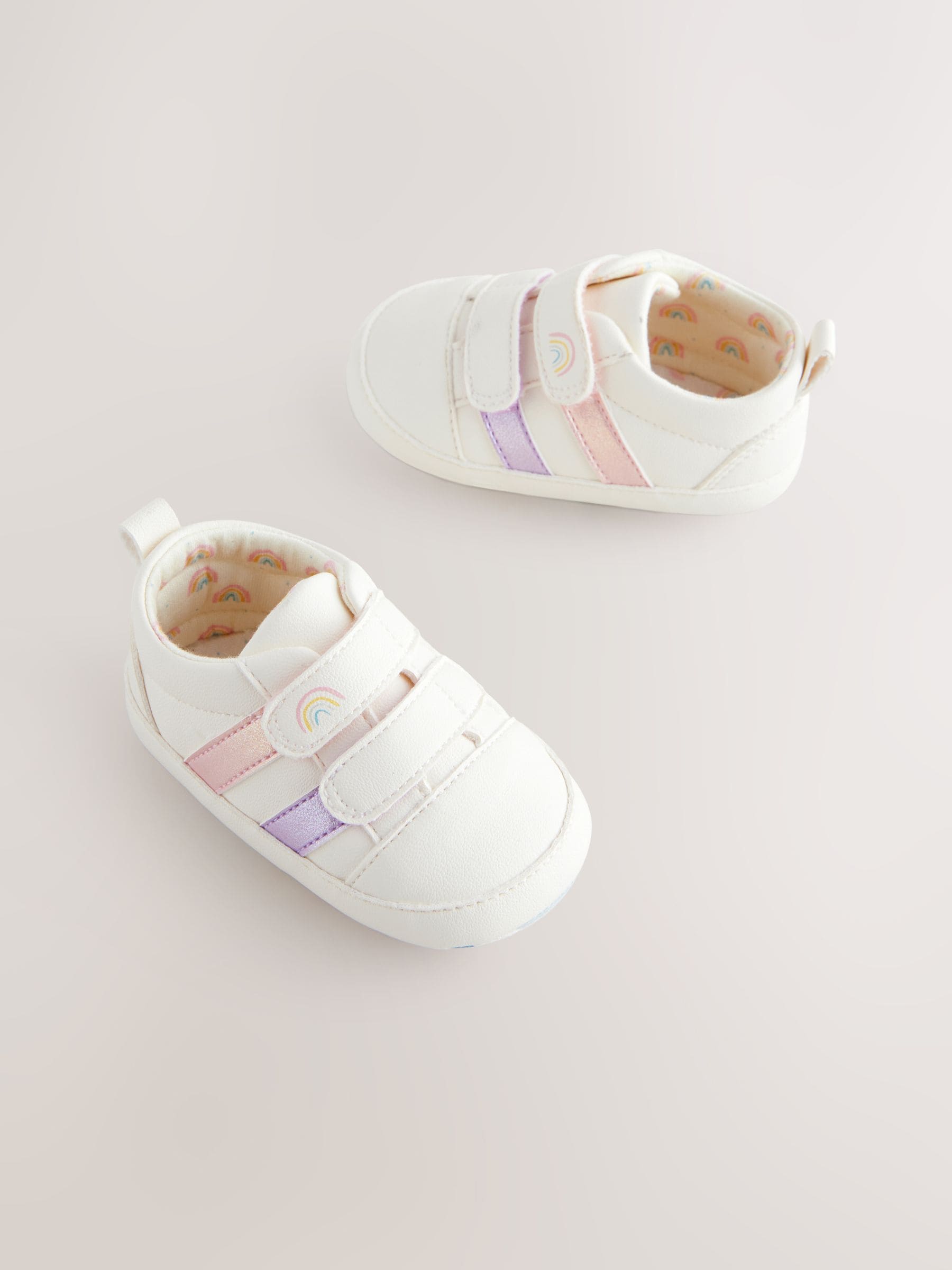 White Rainbow Touch Fasten Baby Trainers (0-24mths)