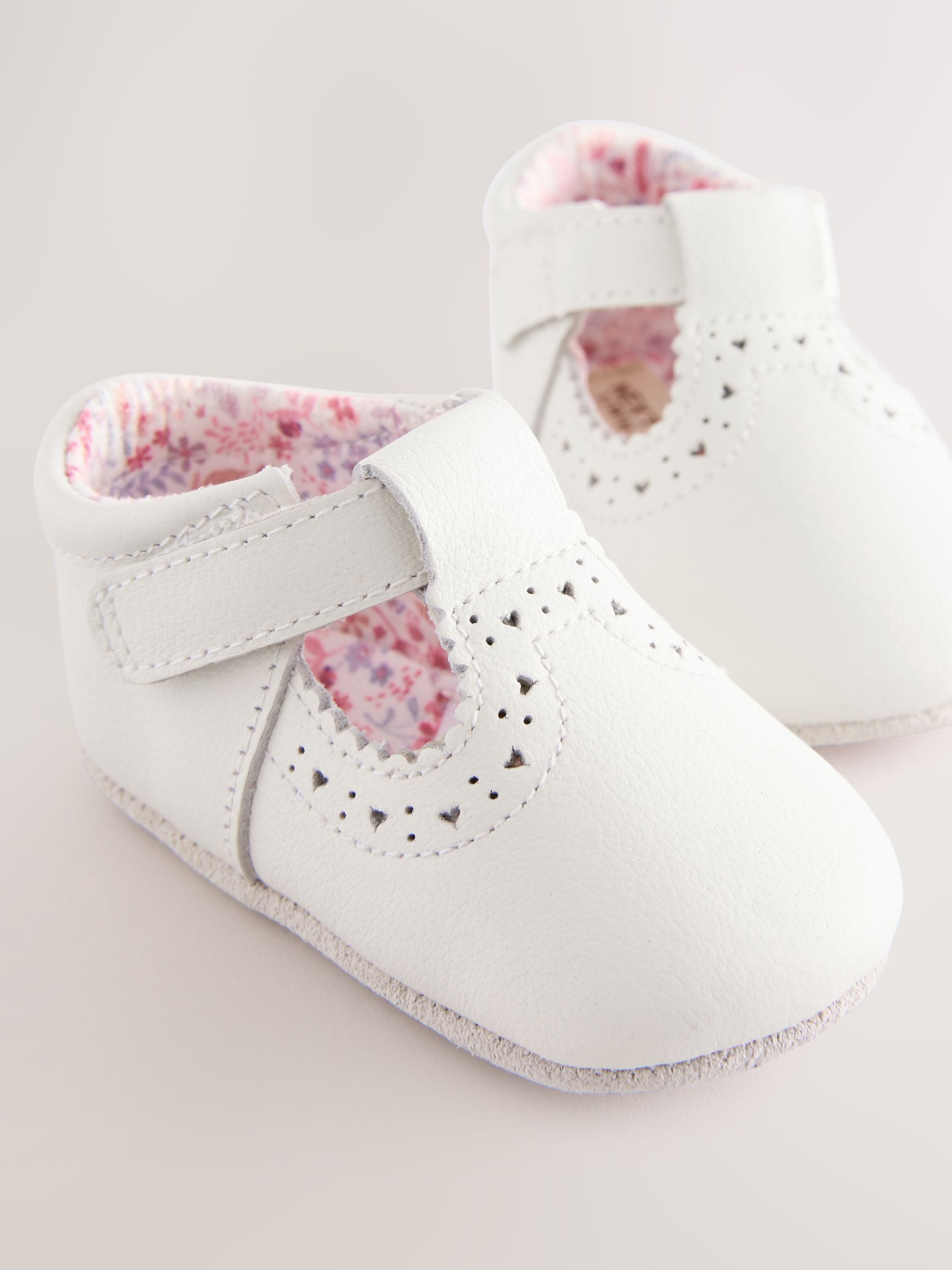 White Leather Baby T-Bar Shoes (0-24mths)