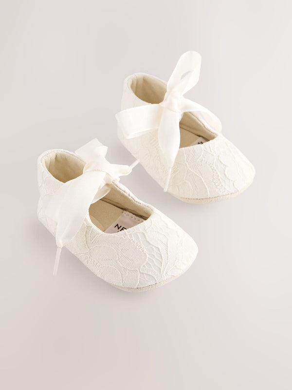 Cream Lace Baby Tie Front Occasion Shoes (0-24mths)