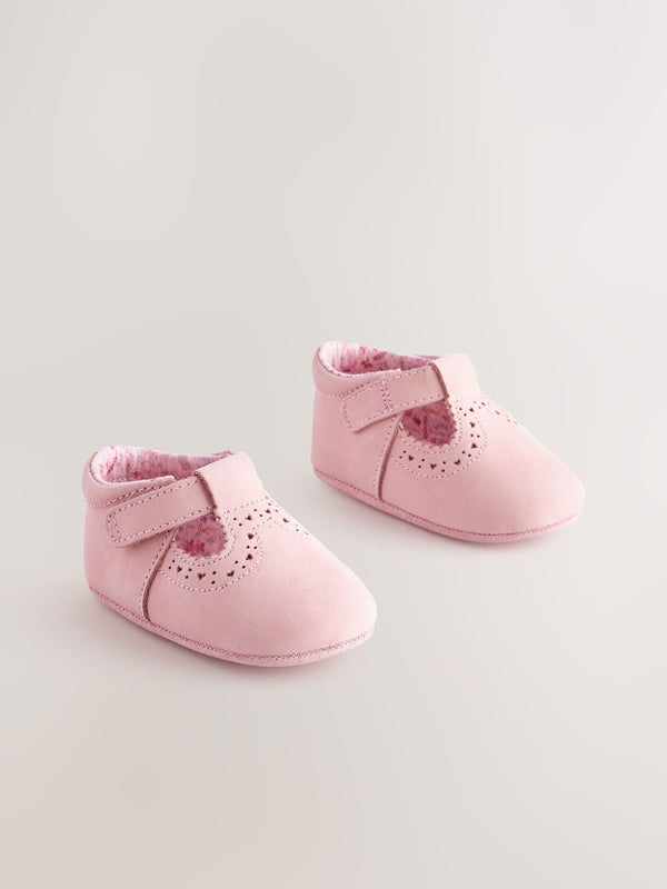 Pink Leather Baby T-Bar Shoes (0-24mths)