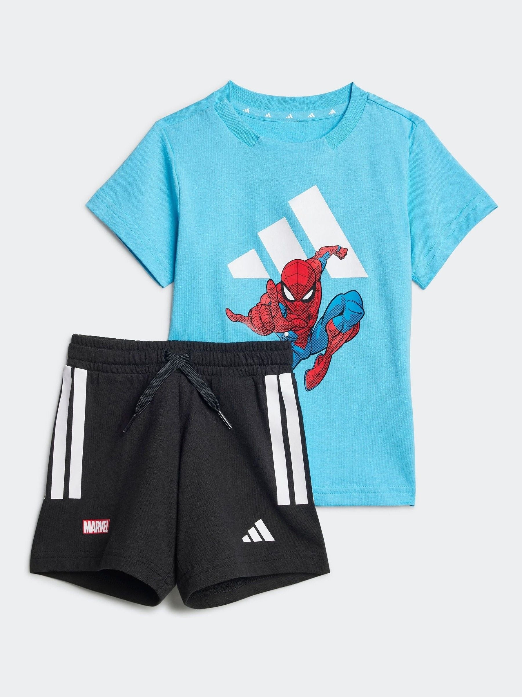 adidas Blue Marvel Spider Man 100% Cotton Shorts T-Shirt Set