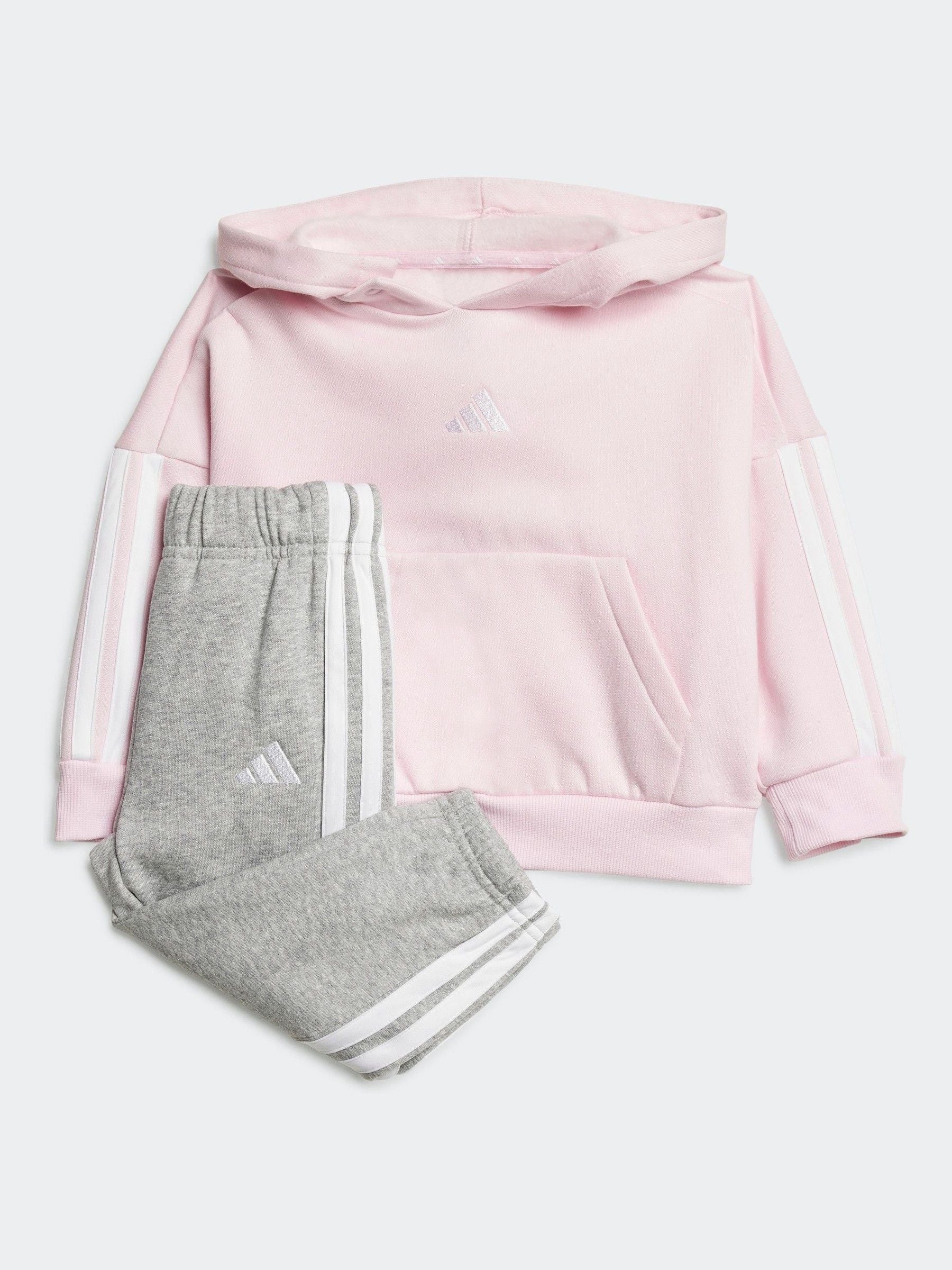 adidas Pink Essentials 3 Stripe Tracksuit