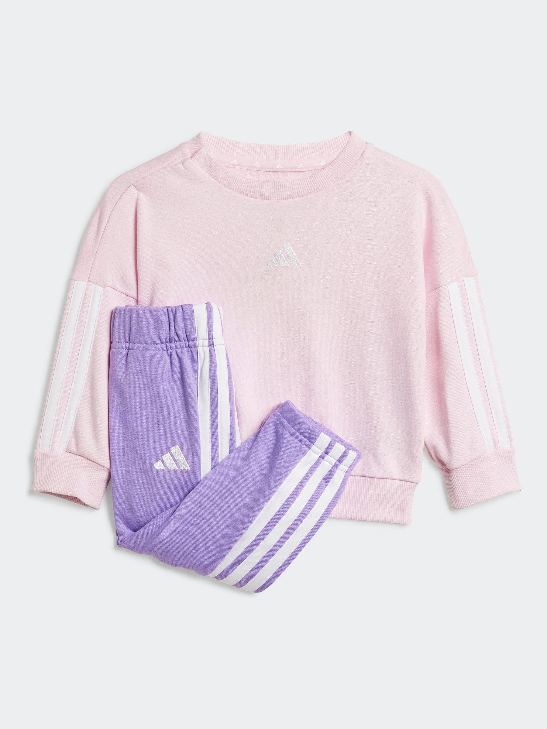 adidas Pink Essentials 3 Stripe Tracksuit