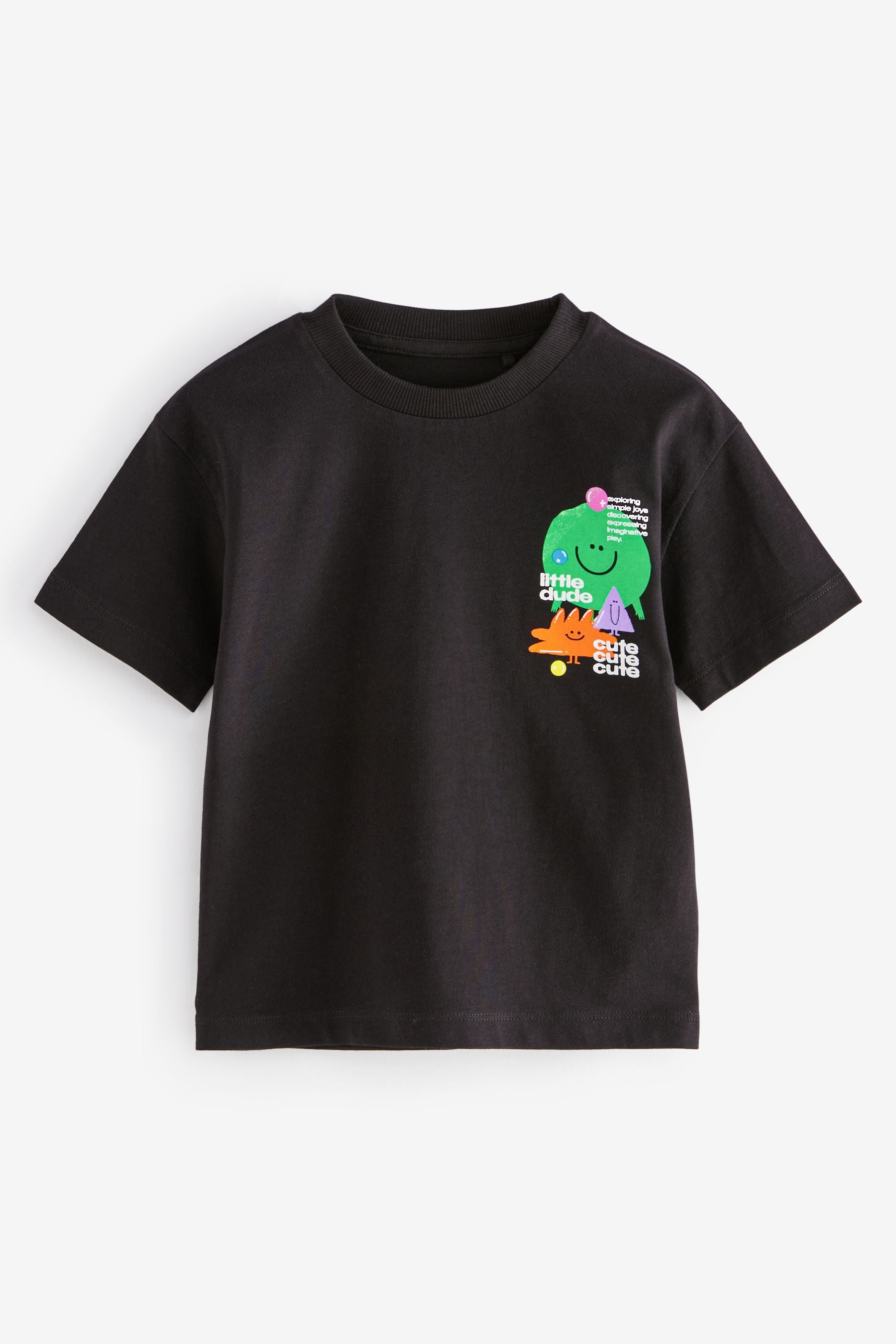 Black Back Print 100% Cotton Short Sleeve T-Shirt (3mths-7yrs)