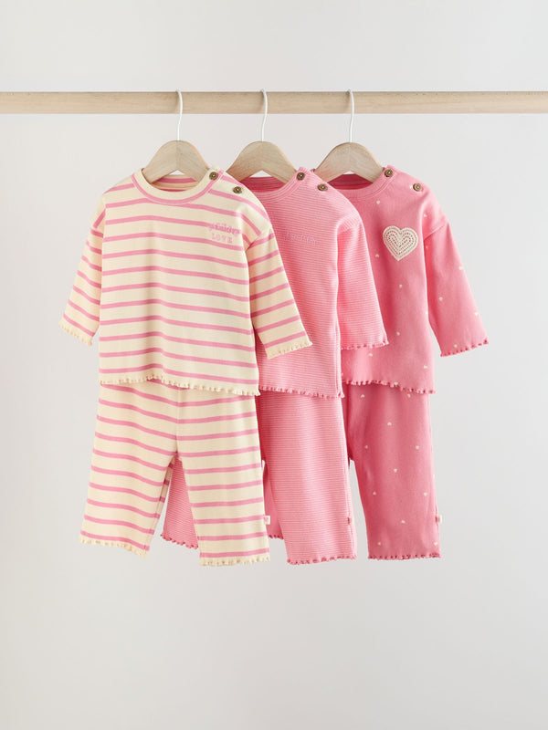 Pink/ White Baby Long Sleeve Tops & Leggings 6 Pack Set