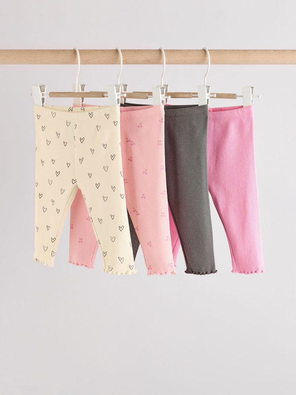 Pink/Grey Heart Print 4 Pack Baby Leggings