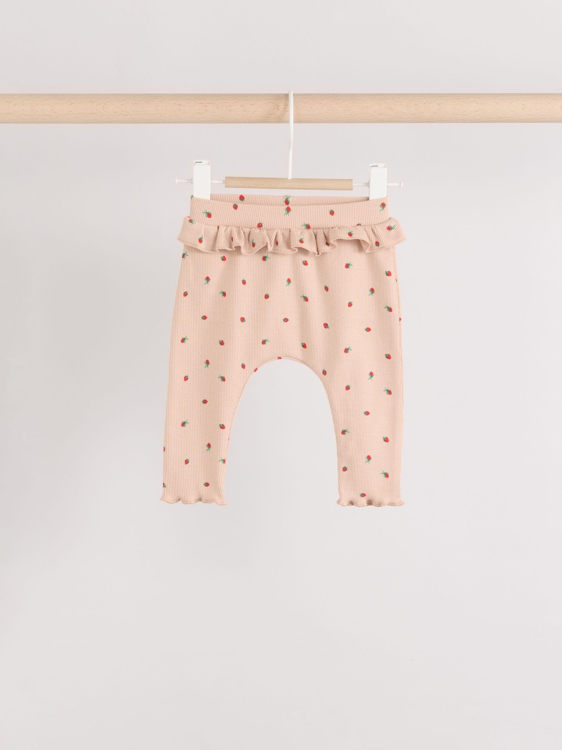 Cream/ Tan/ Grey Flower Print Baby Frill Leggings 3 Pack