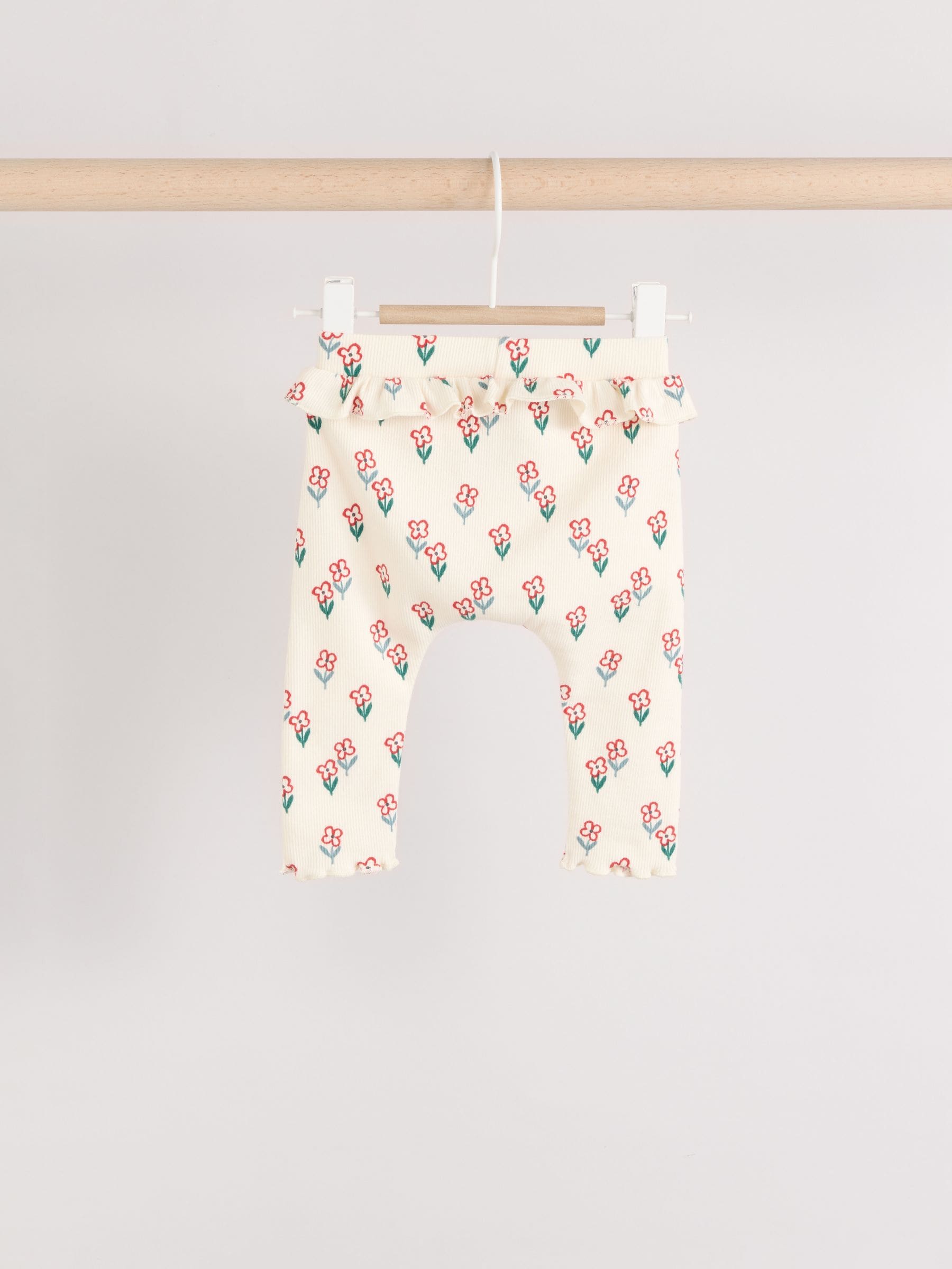 Cream/ Tan/ Grey Flower Print Baby Frill Leggings 3 Pack