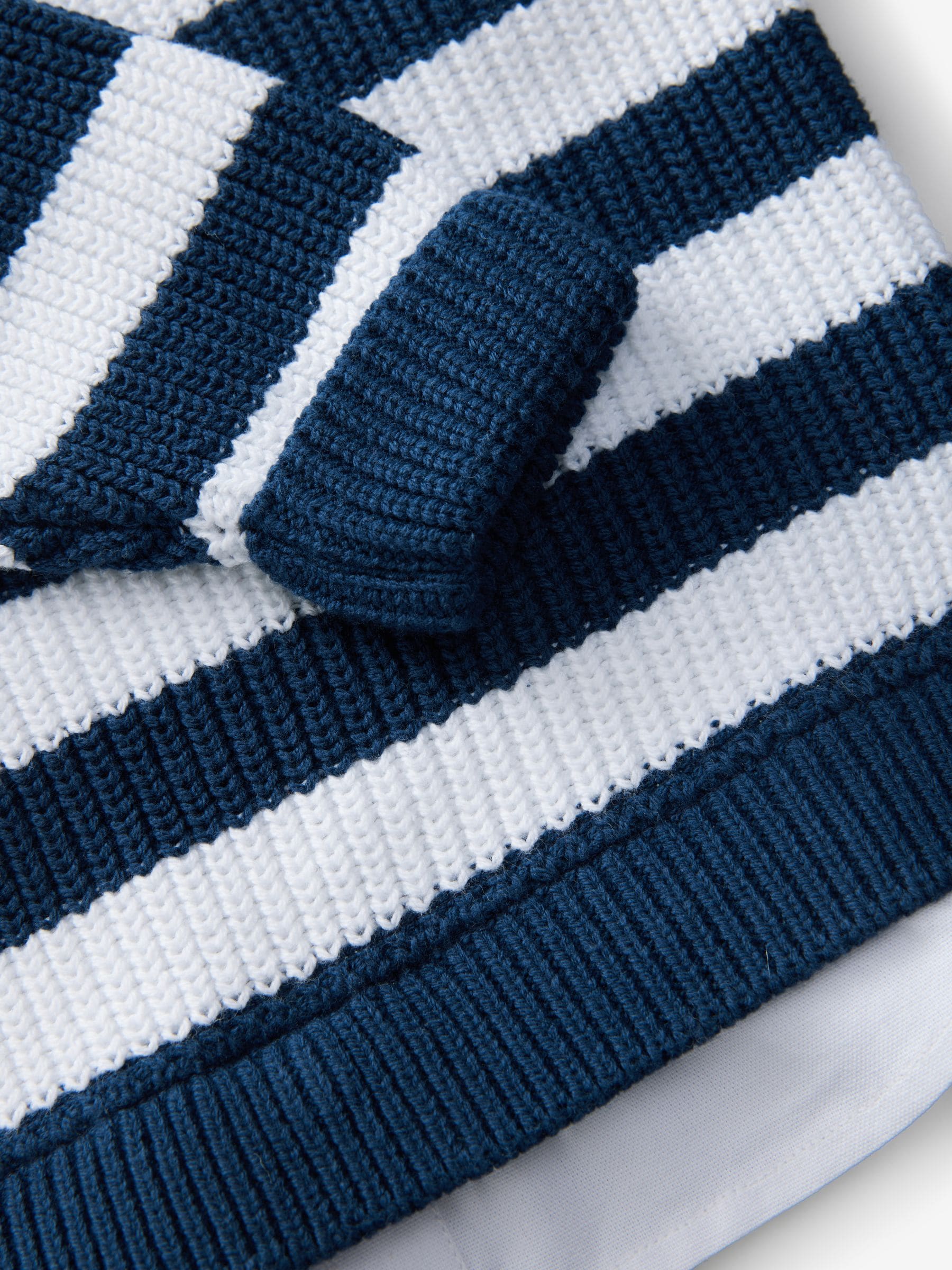 Navy Stripe 100% Cotton Knitted Mock Shirt Jumper (3mths-7yrs)