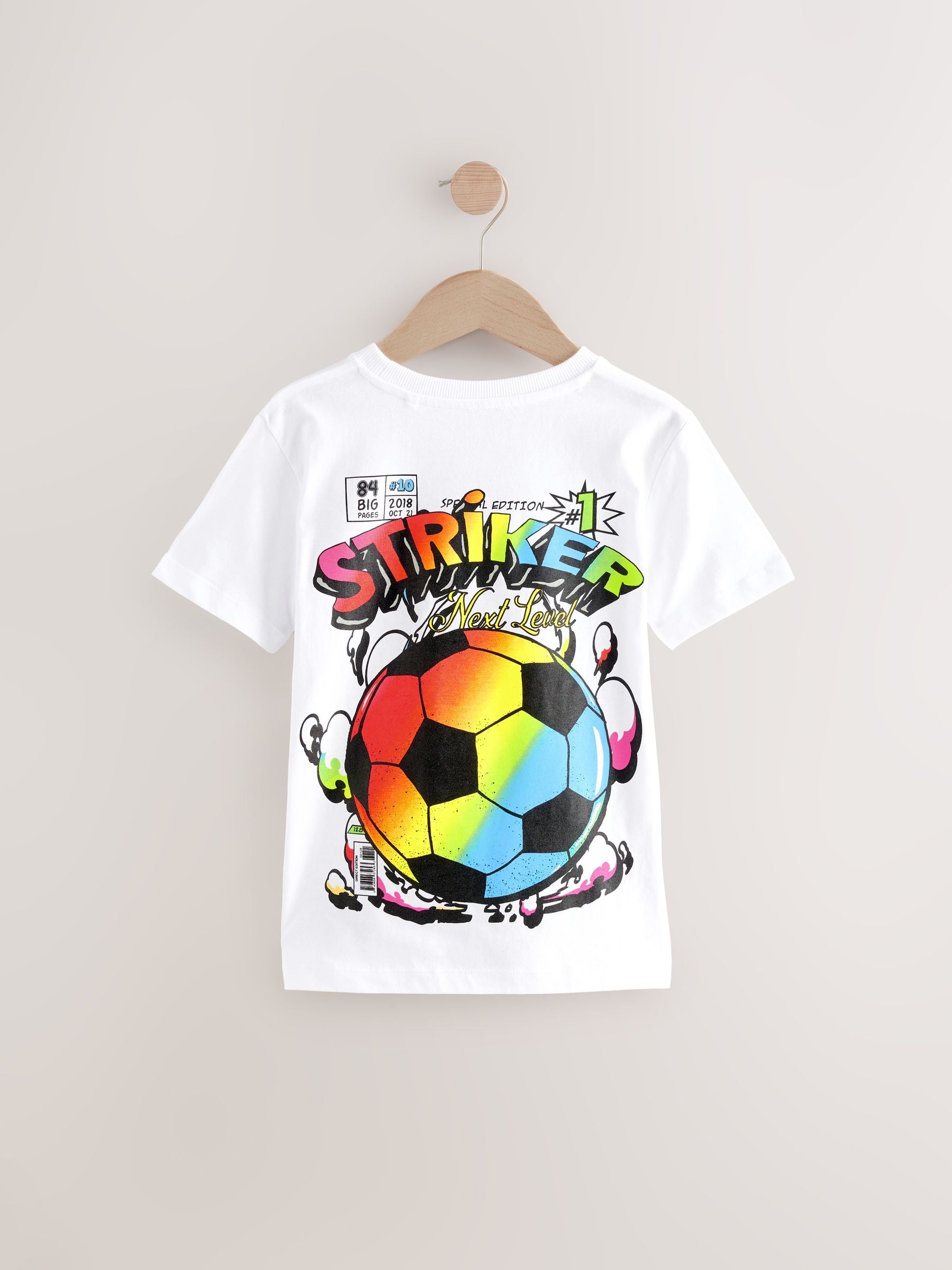 White Football Back Print Short Sleeves Graphic 100% Cotton T-Shirt (3-16yrs)