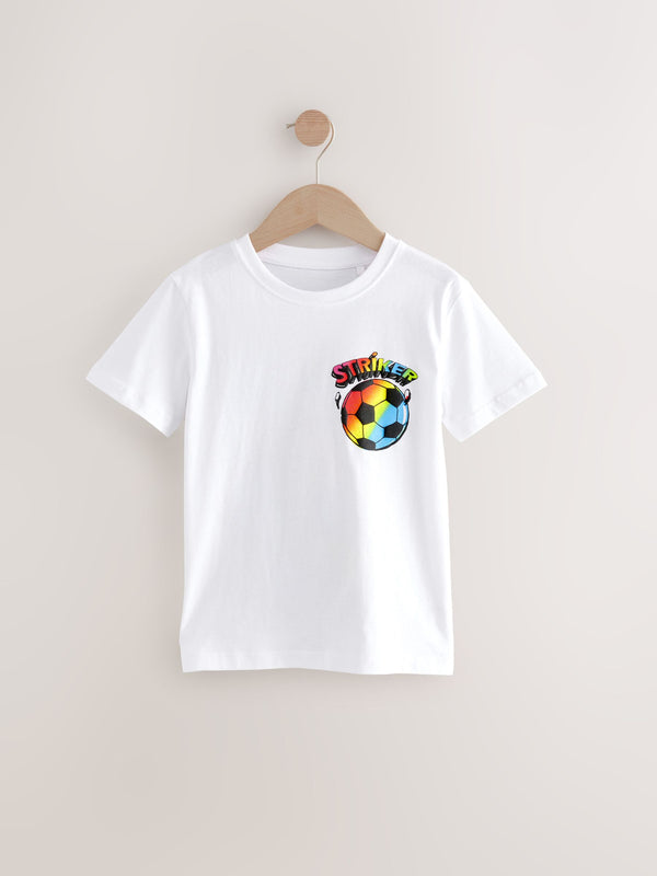 White Football Back Print Short Sleeves Graphic 100% Cotton T-Shirt (3-16yrs)