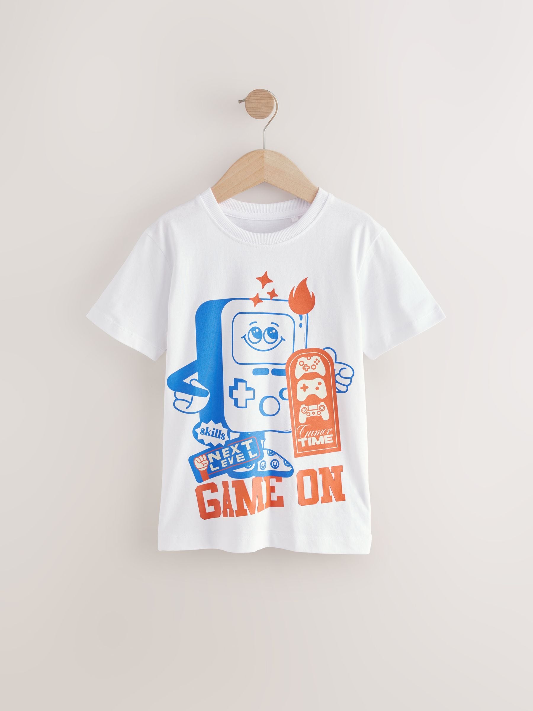 White Gaming Short Sleeves Graphic 100% Cotton T-Shirt (3-16yrs)