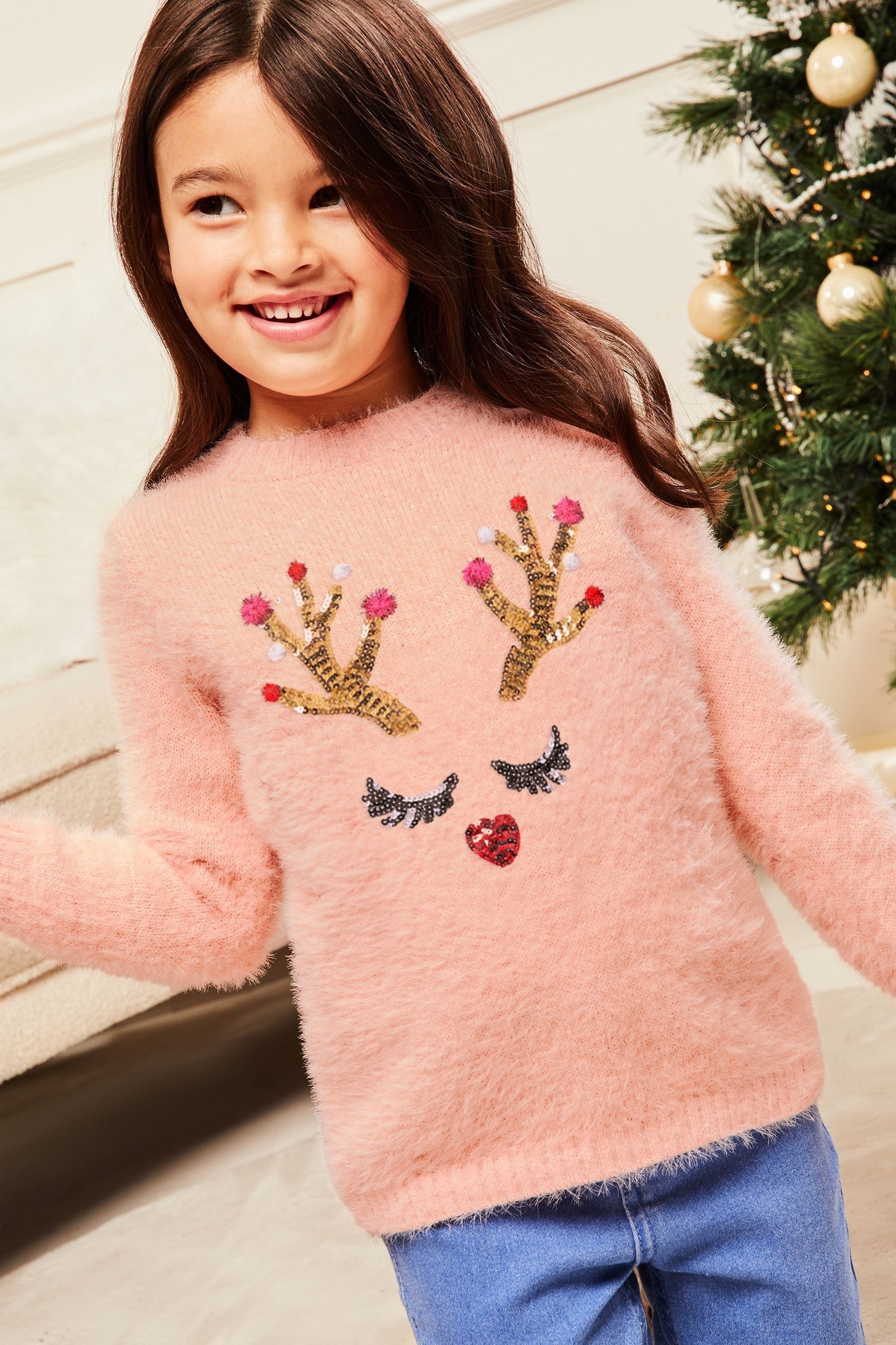 Lipsy Pink Mini Knitted Christmas Jumper (2-6yrs)