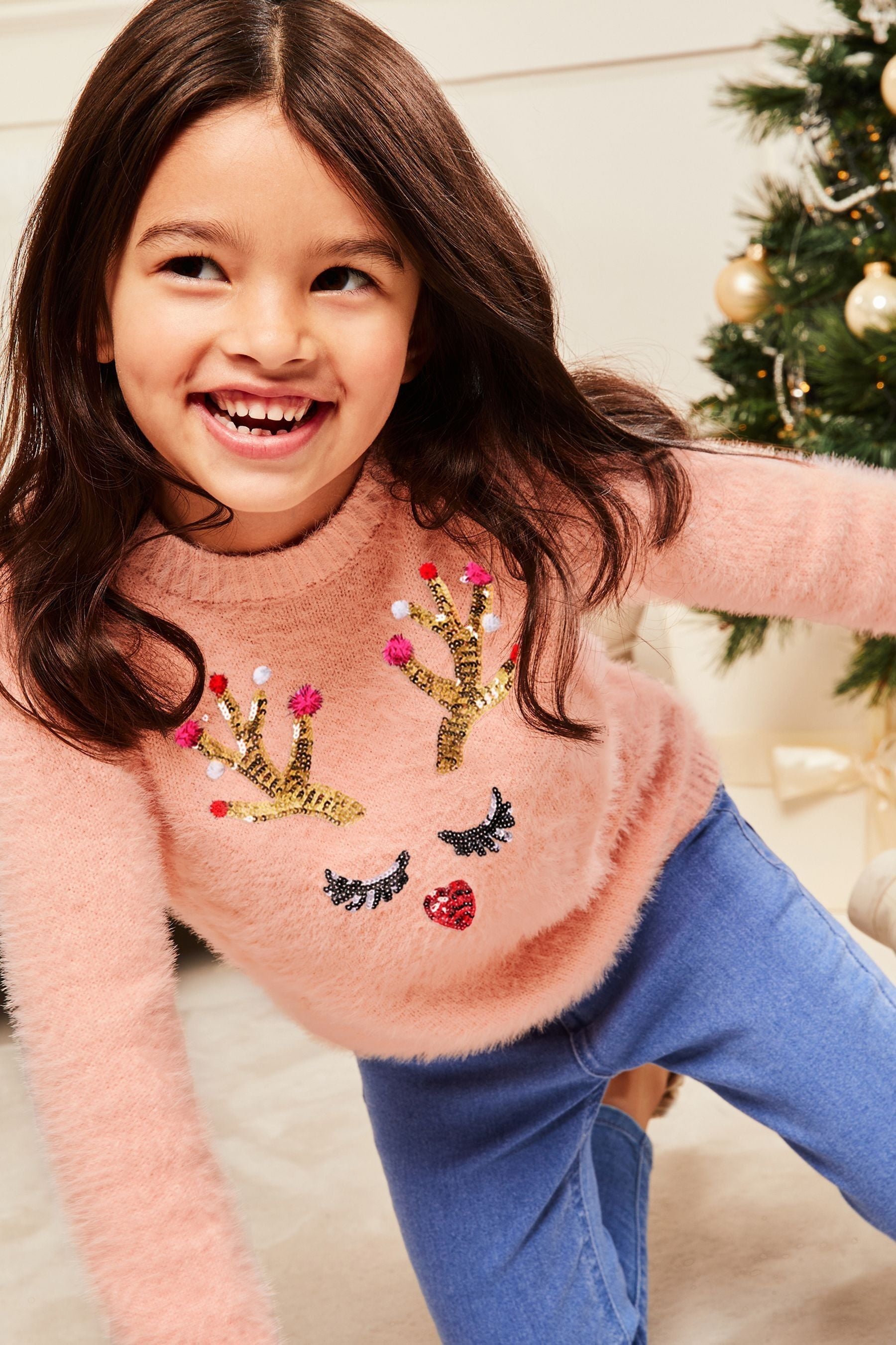 Lipsy Pink Mini Knitted Christmas Jumper (2-6yrs)