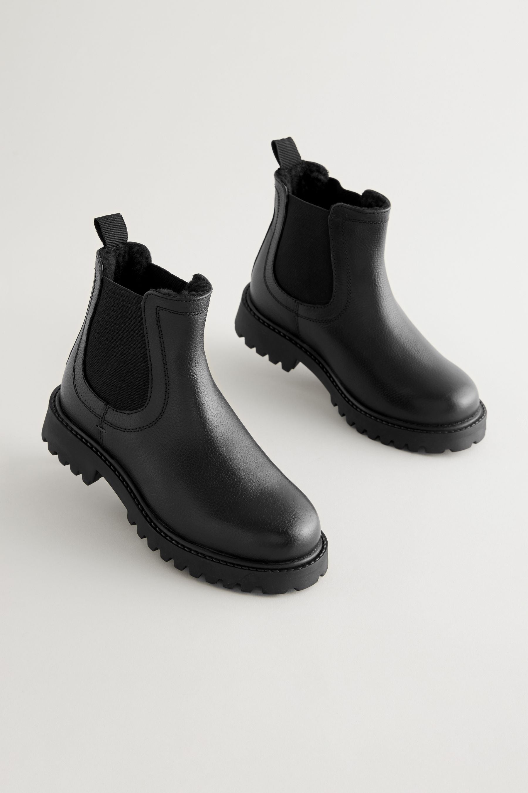 Black Standard Fit (F) Leather Warm Lined Chelsea Boots