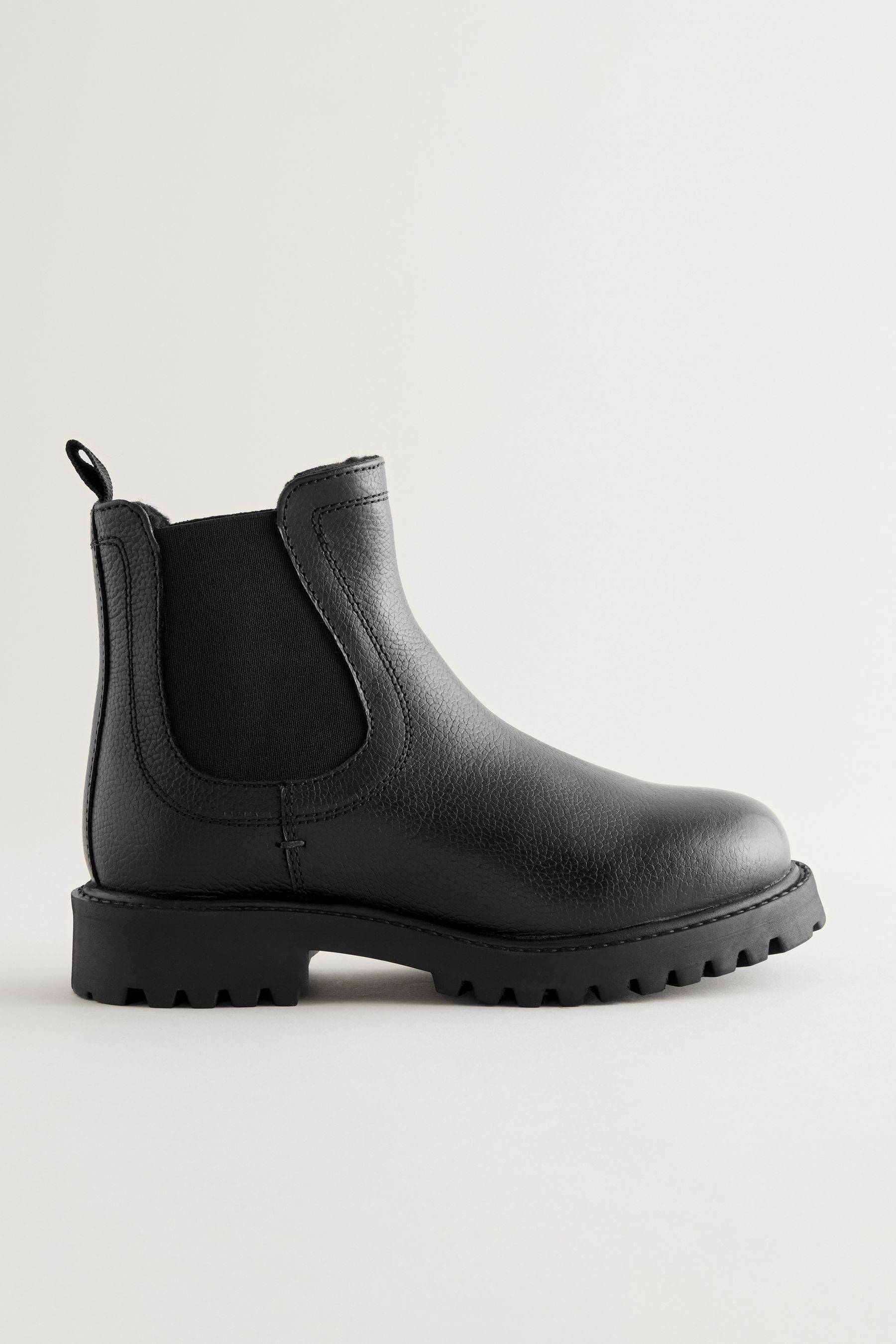 Black Standard Fit (F) Leather Warm Lined Chelsea Boots