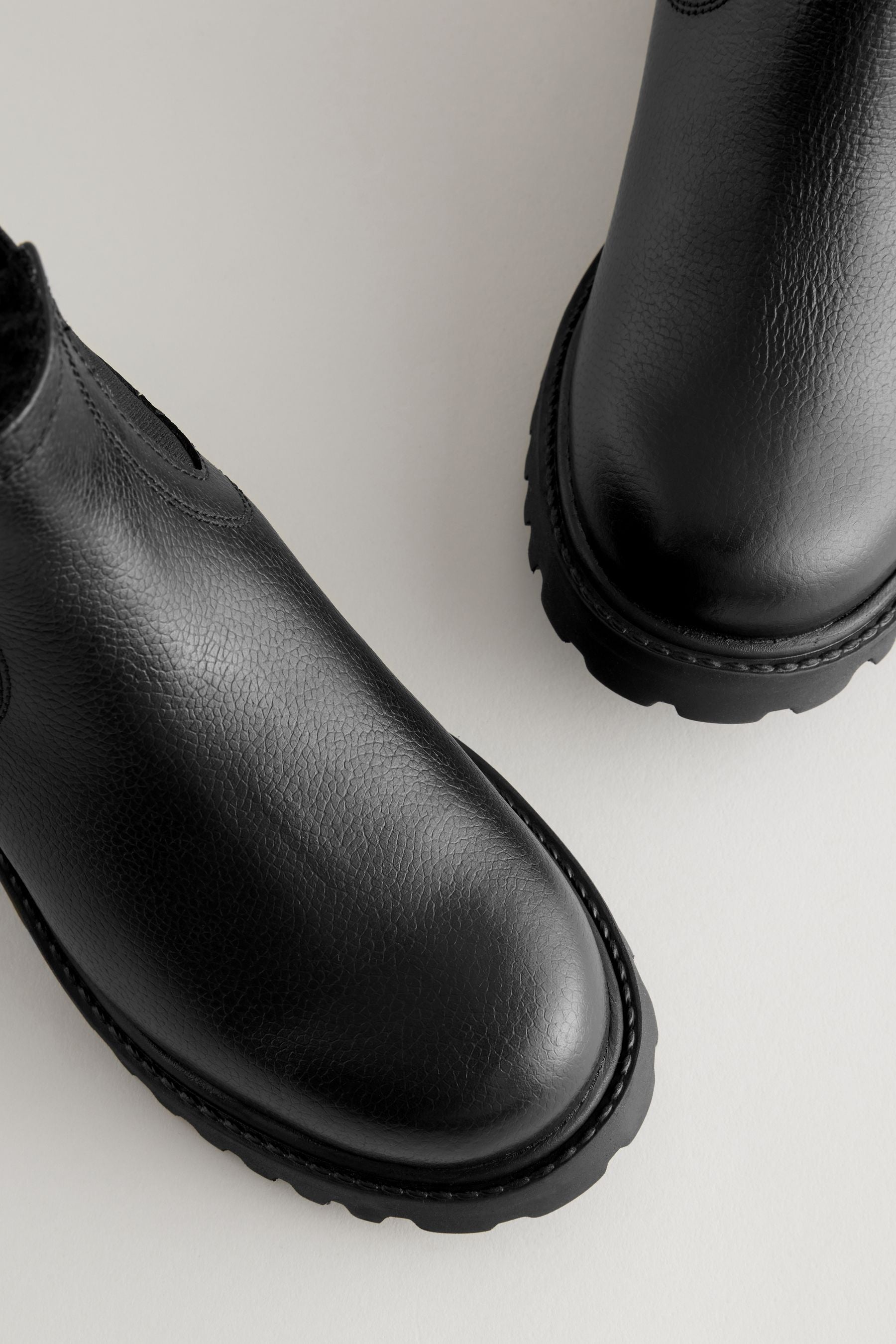 Black Leather Warm Lined Chelsea Boots