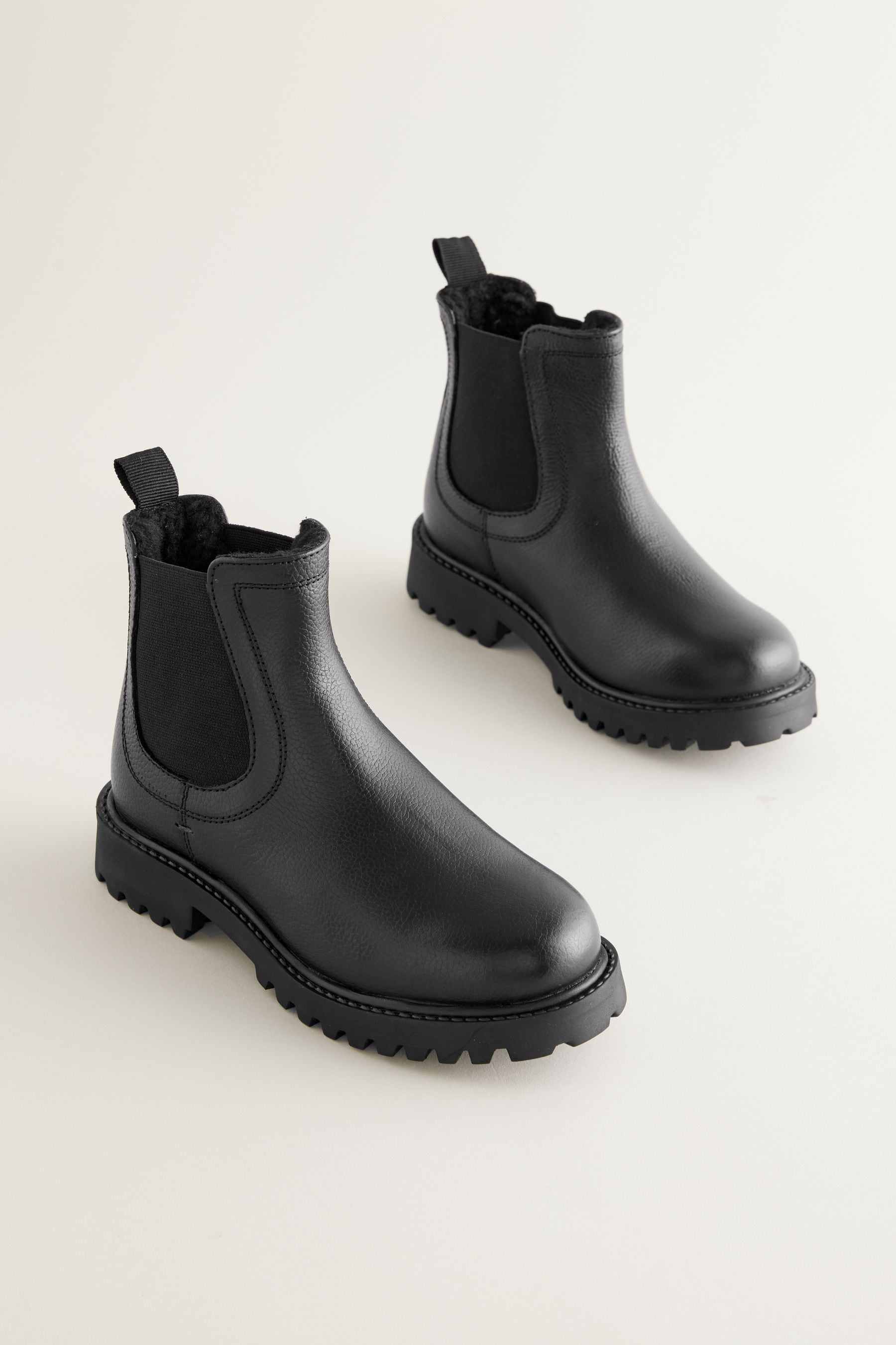 Black Leather Warm Lined Chelsea Boots