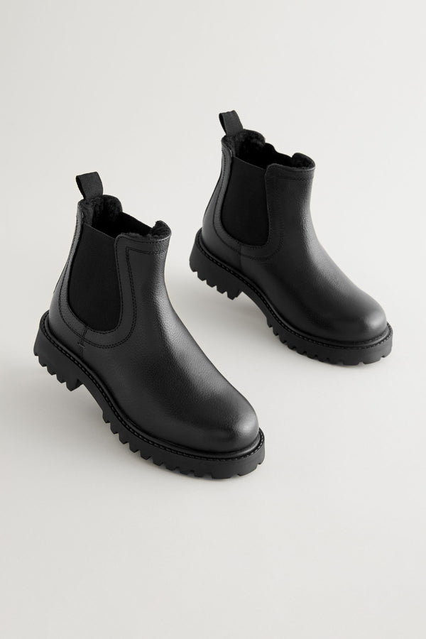 Black Leather Warm Lined Chelsea Boots