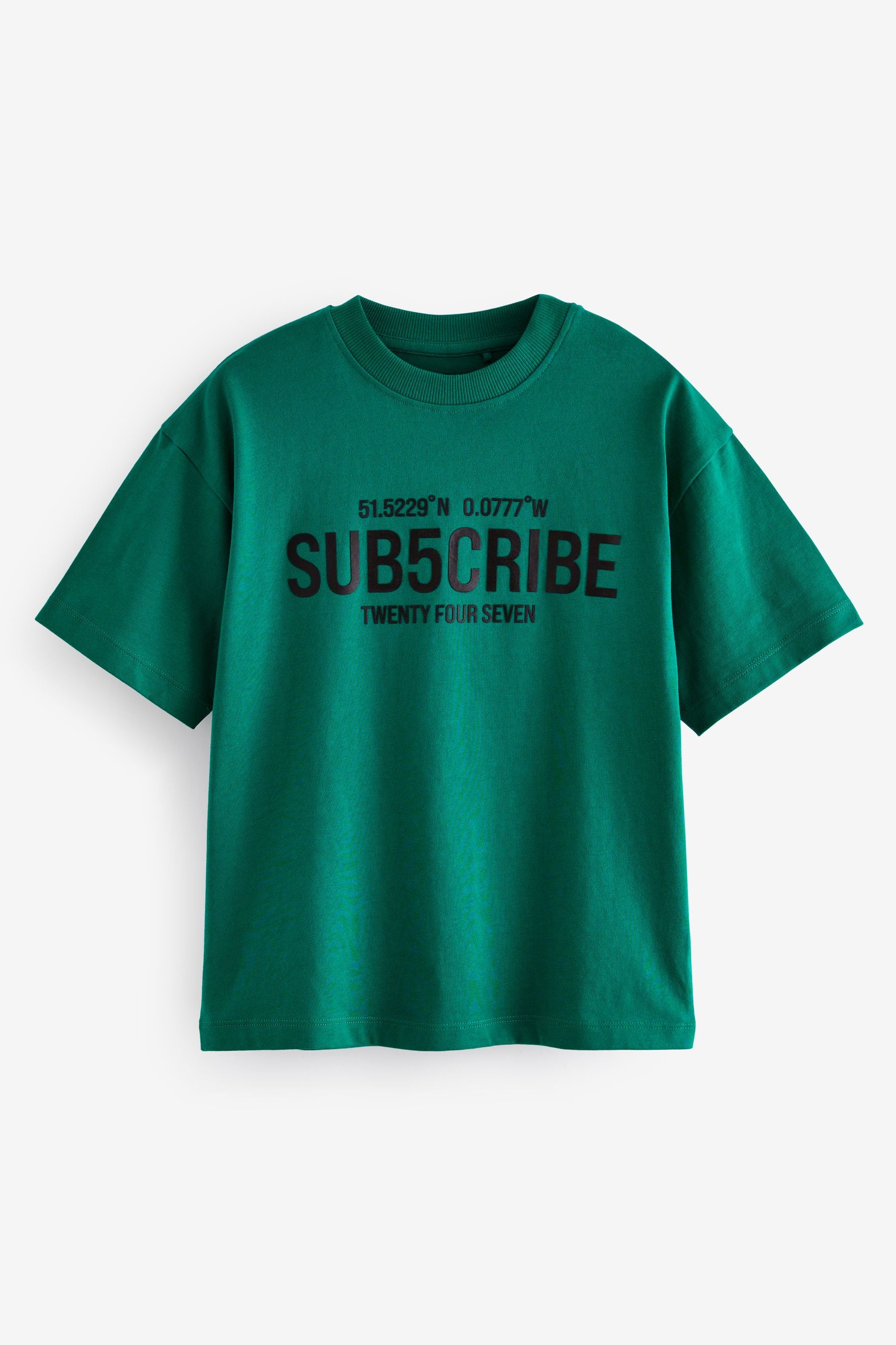 Black/White/Green Sub5cribe Relaxed Fit Graphic 100% Cotton Short Sleeve T-Shirts 3 Pack (3-16yrs)