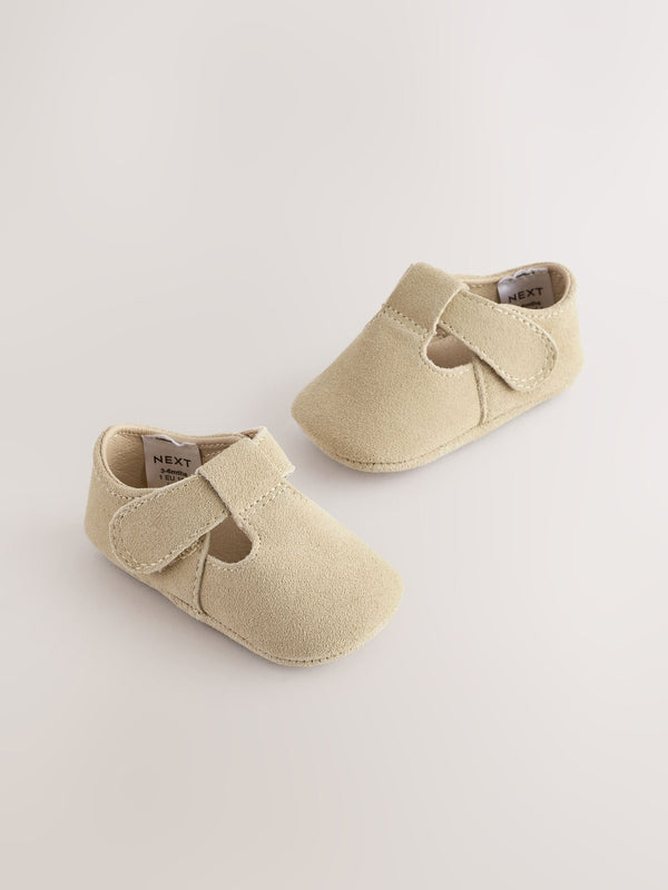 Stone Suede Baby Leather T-Bar Shoes (0-24mths)