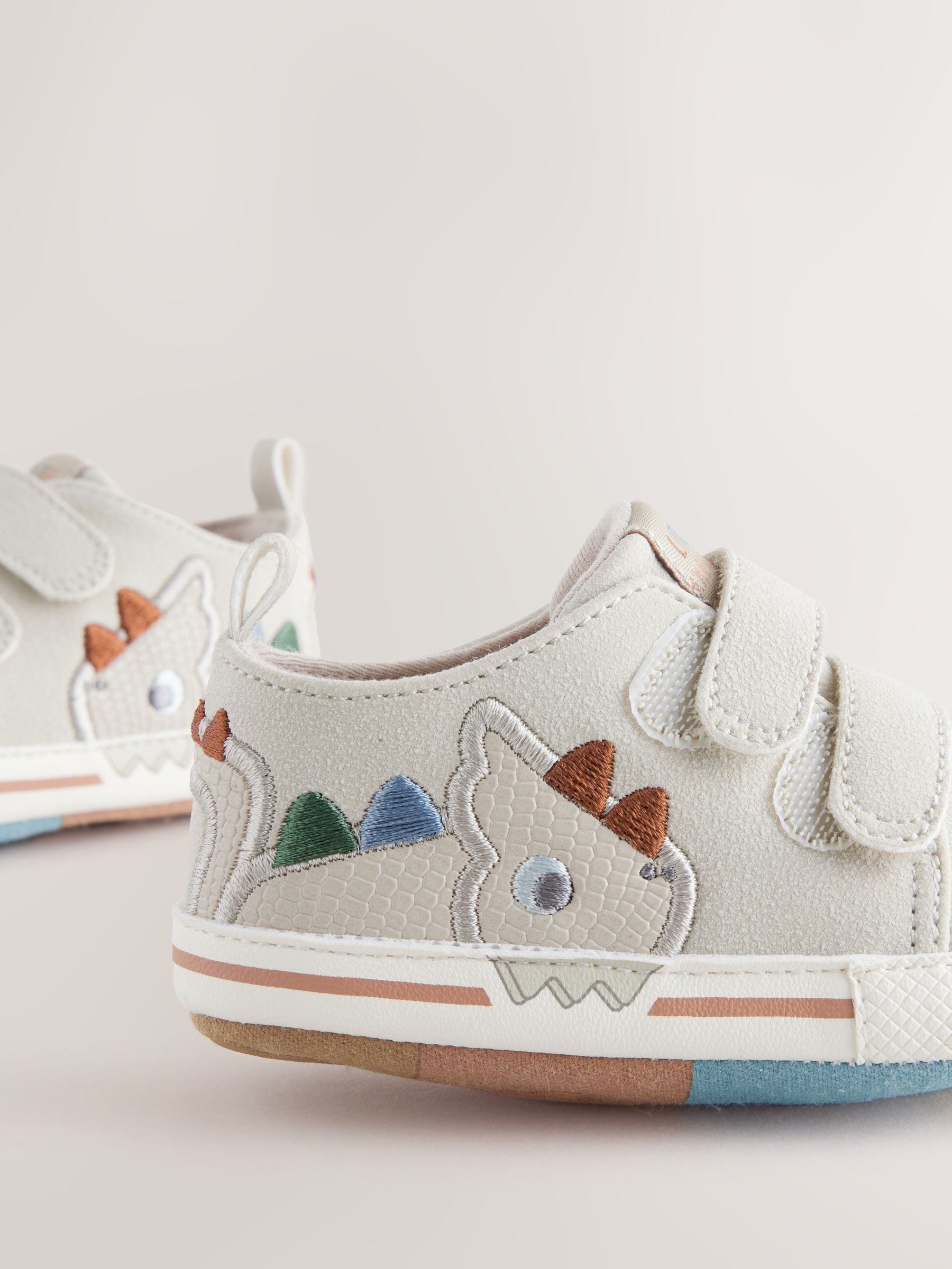 Grey Dino Baby Two Strap Trainers (0-24mths)