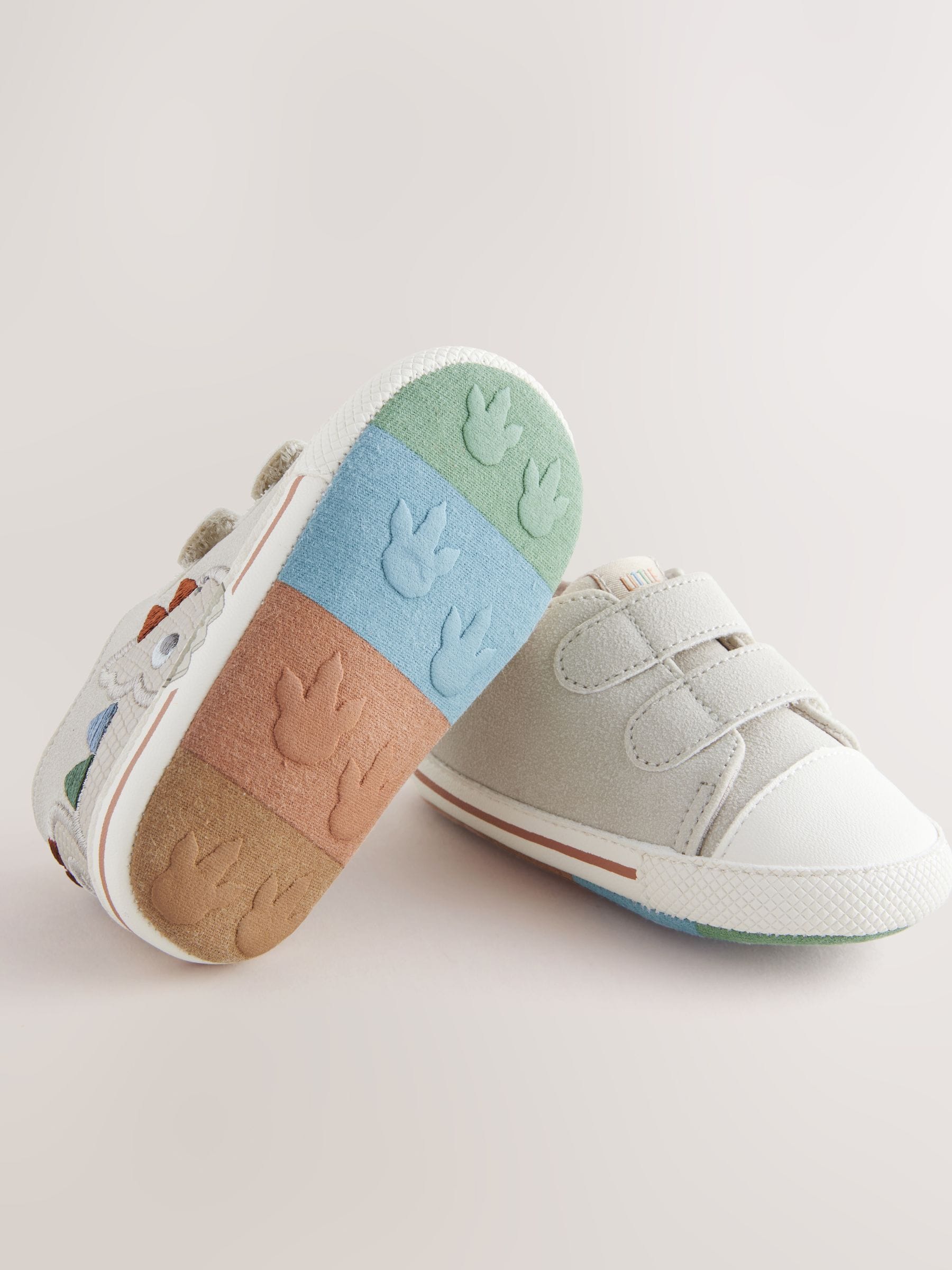 Grey Dino Baby Two Strap Trainers (0-24mths)