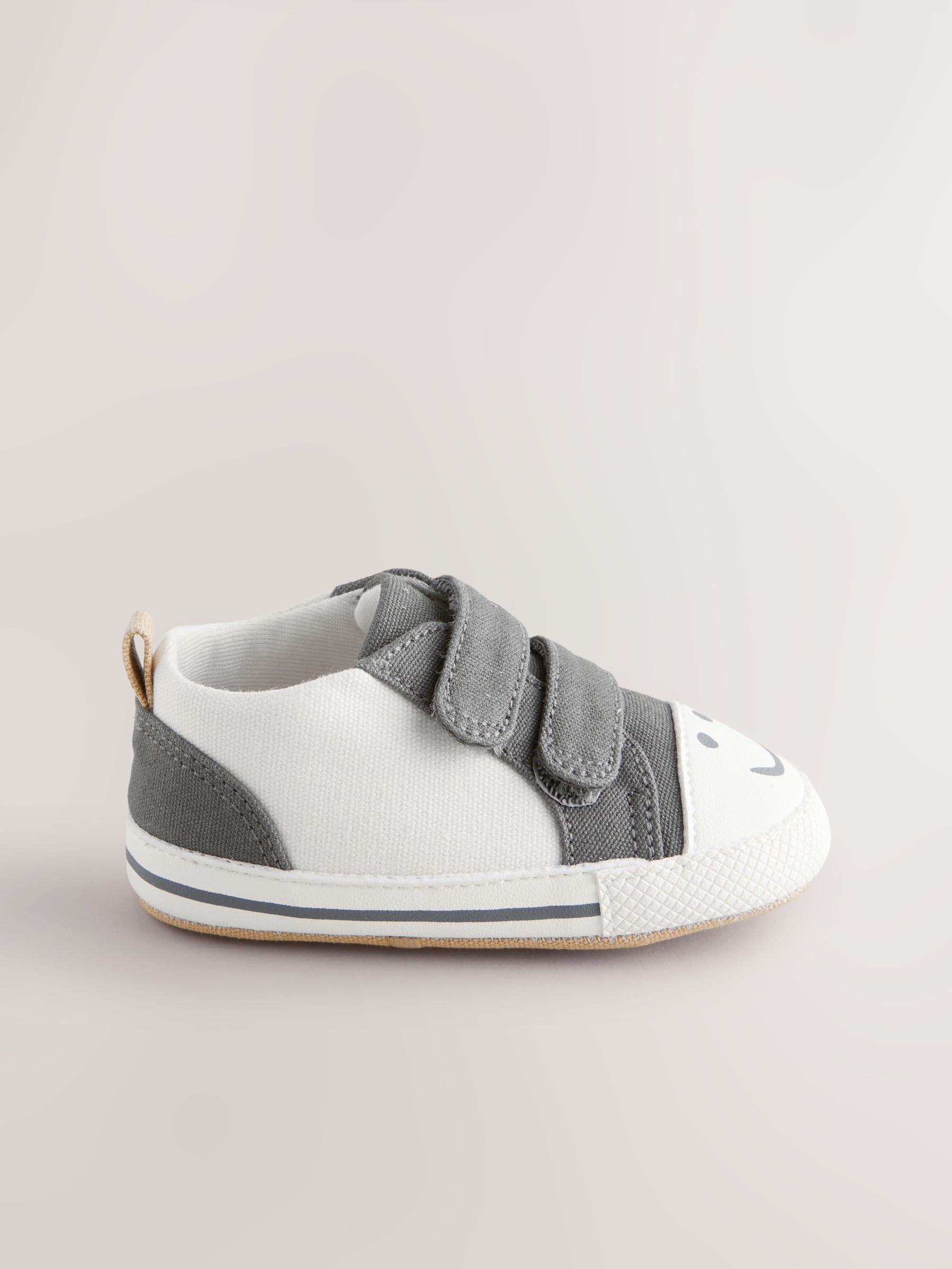 Charcoal Grey Happy Face Baby Two Strap Trainers (0-24mths)