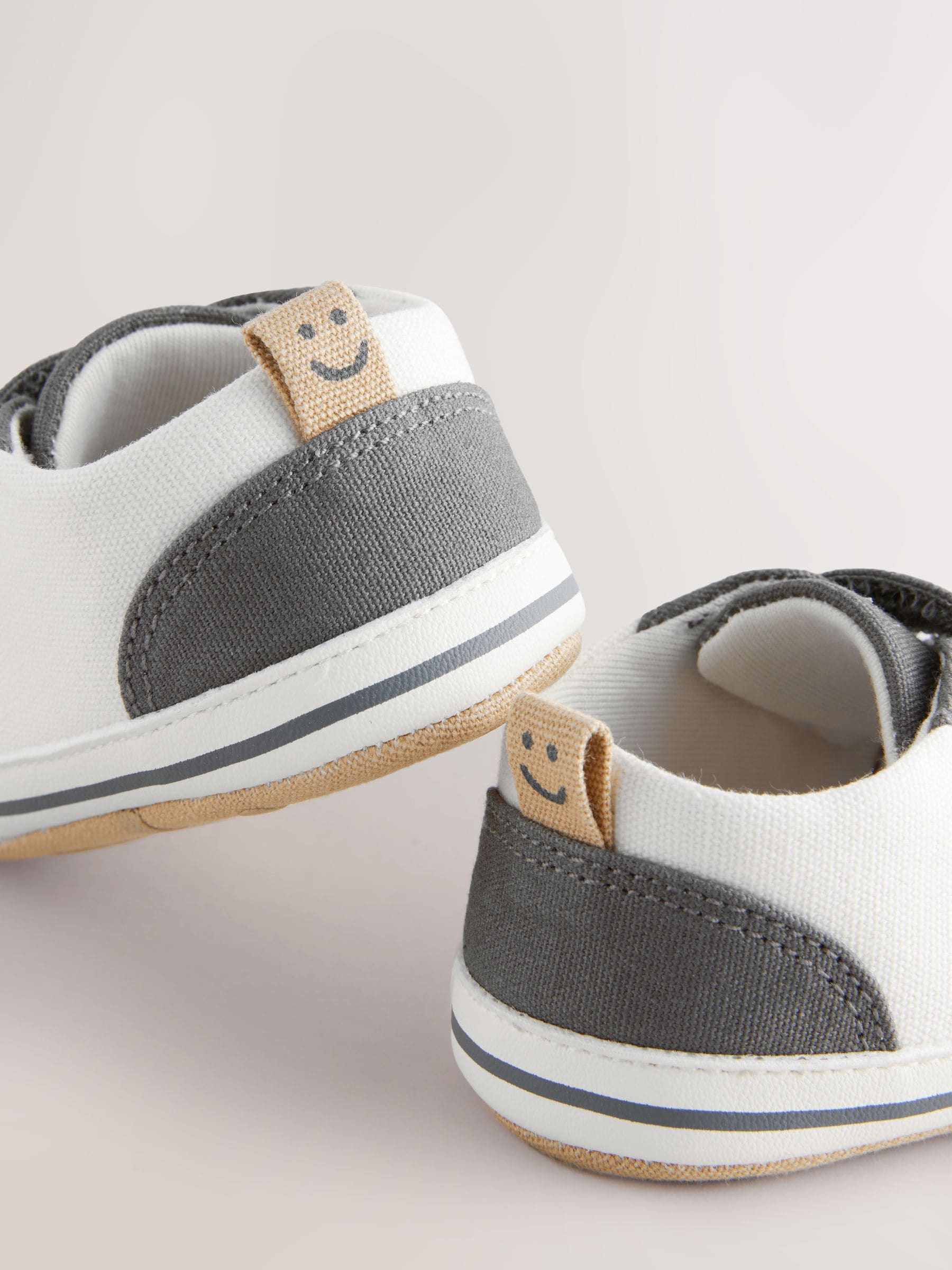 Charcoal Grey Happy Face Baby Two Strap Trainers (0-24mths)