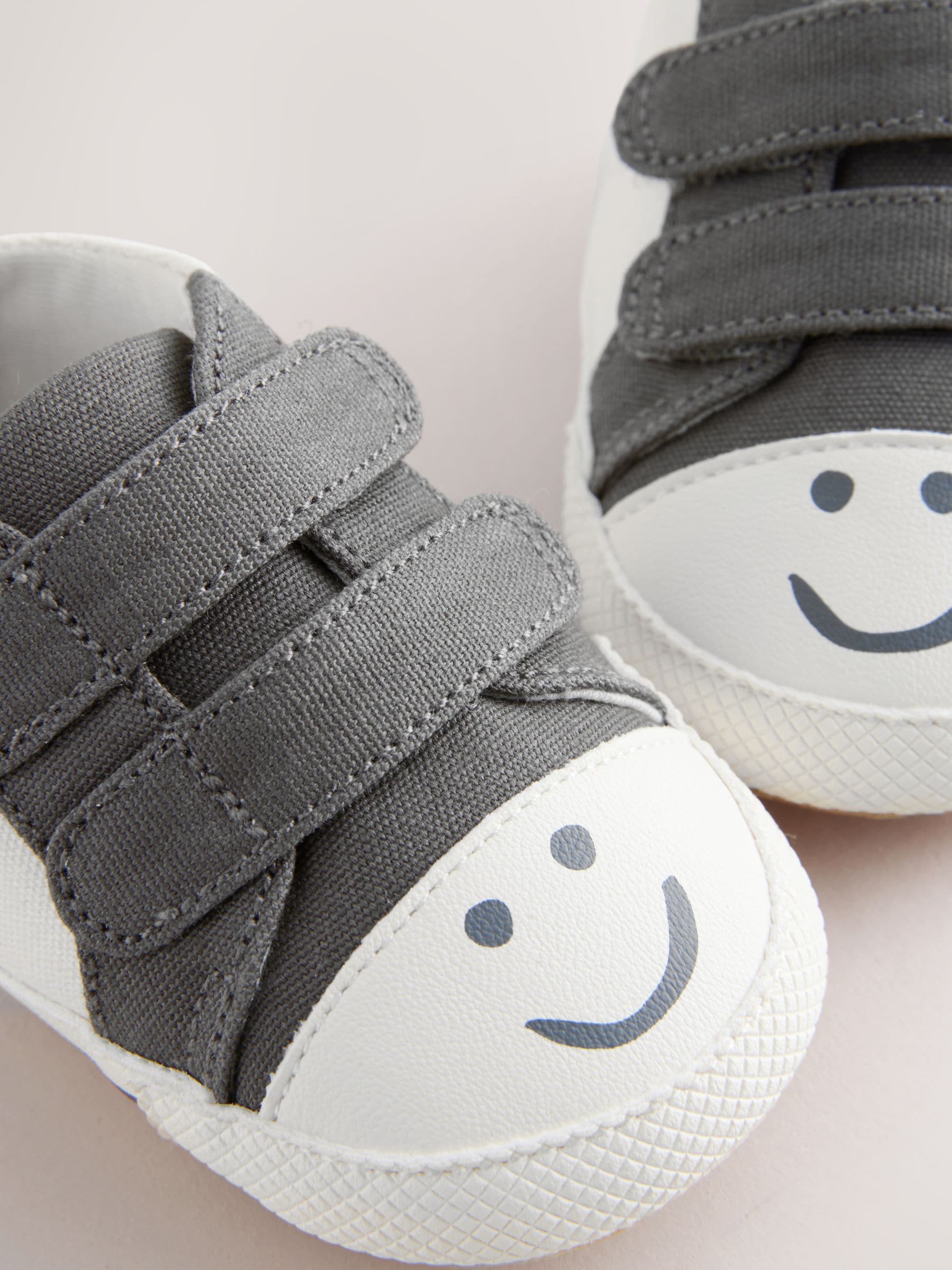 Charcoal Grey Happy Face Baby Two Strap Trainers (0-24mths)