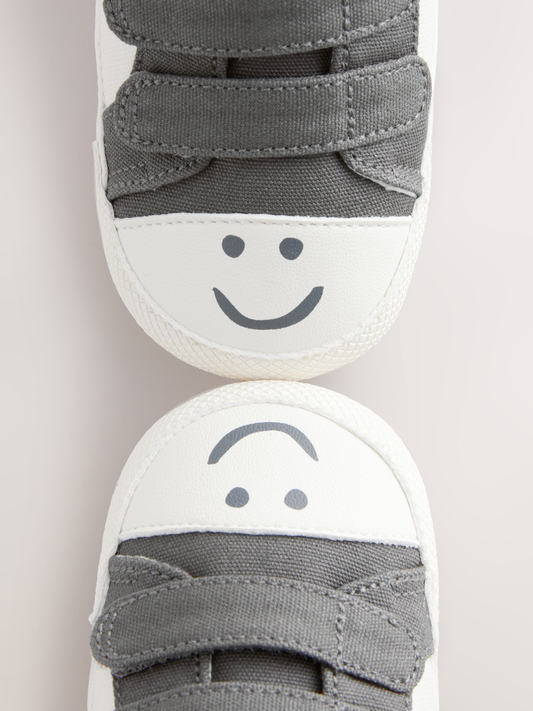 Charcoal Grey Happy Face Baby Two Strap Trainers (0-24mths)