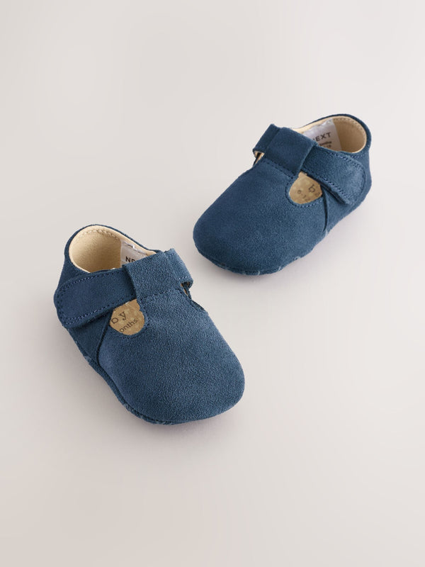 Navy Suede Baby Leather T-Bar Shoes (0-24mths)