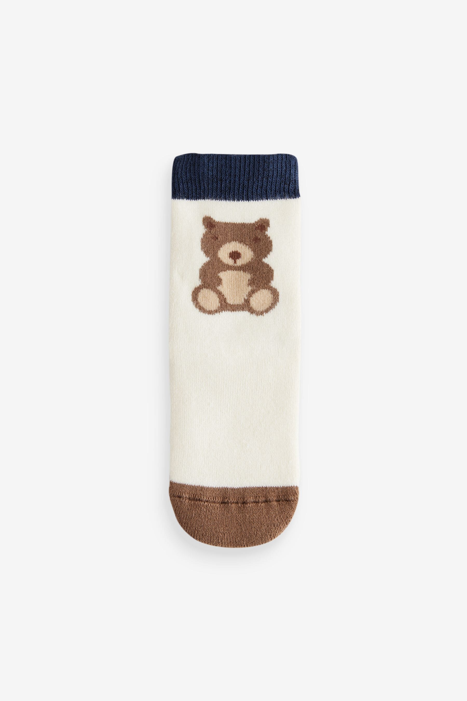 Navy/Ecru Bear Cosy Terry Cotton Rich Socks 5 Pack