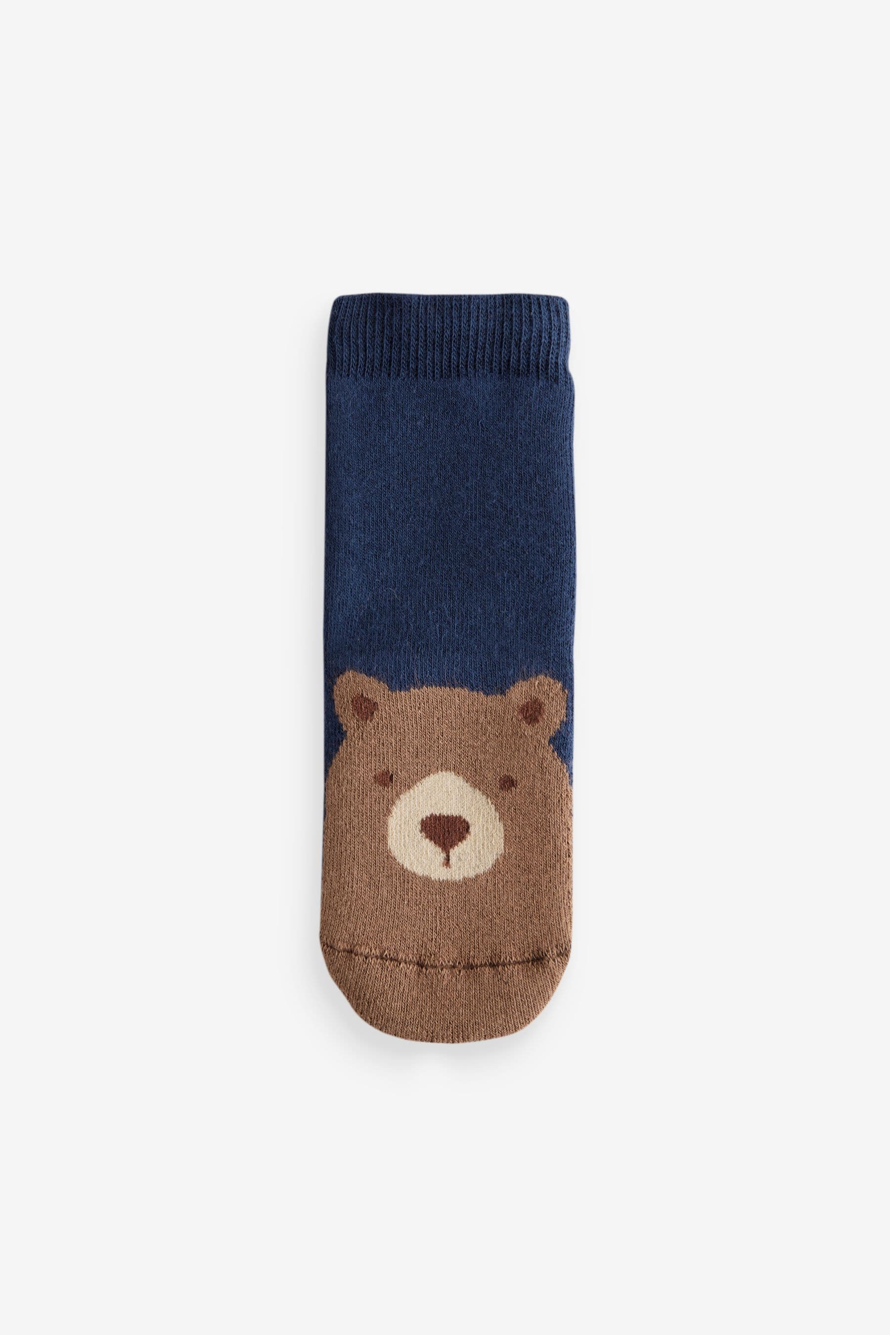 Navy/Ecru Bear Cosy Terry Cotton Rich Socks 5 Pack