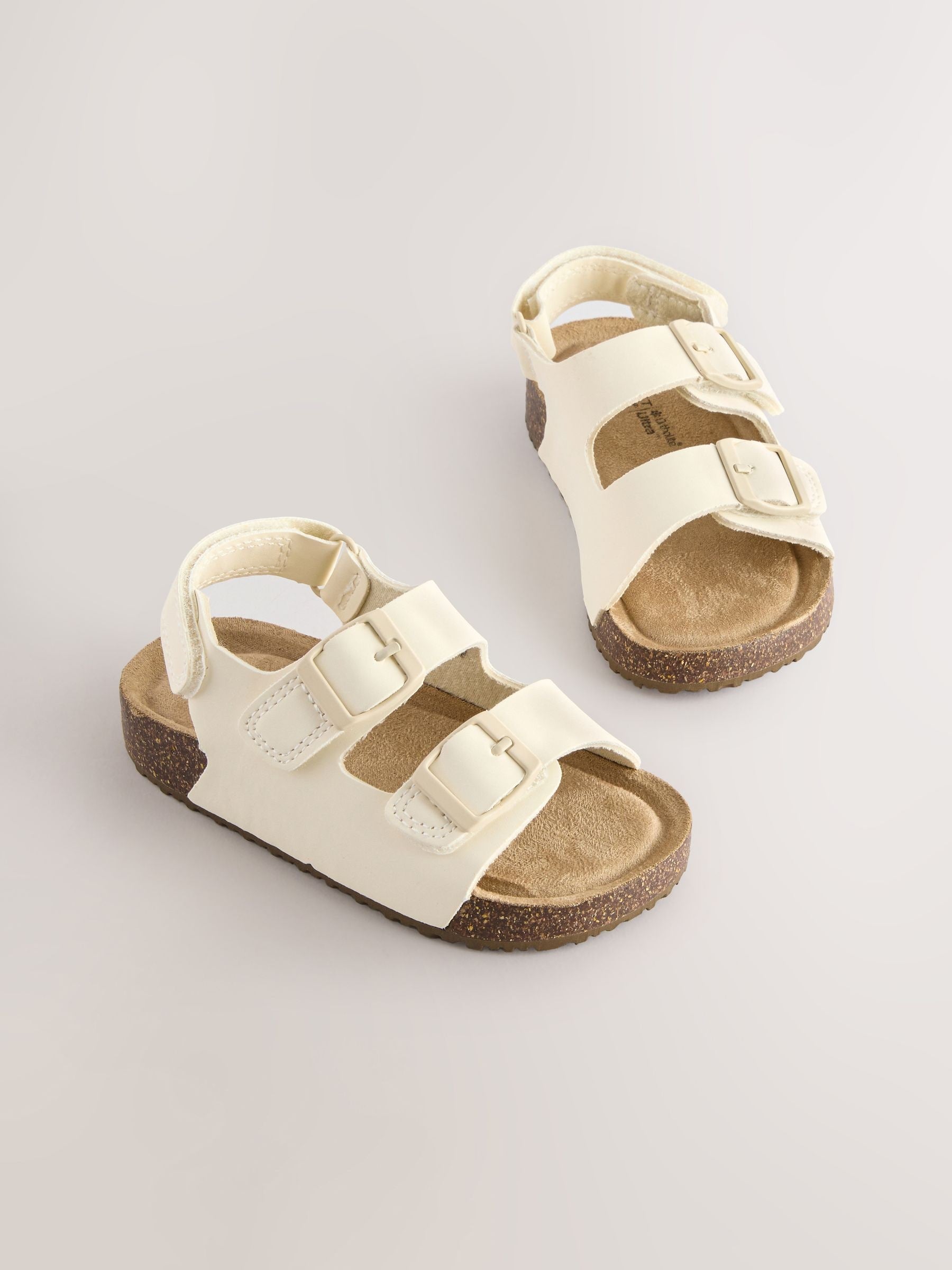 White Standard Fit (F) Double Buckle Cushioned Footbed Sandals