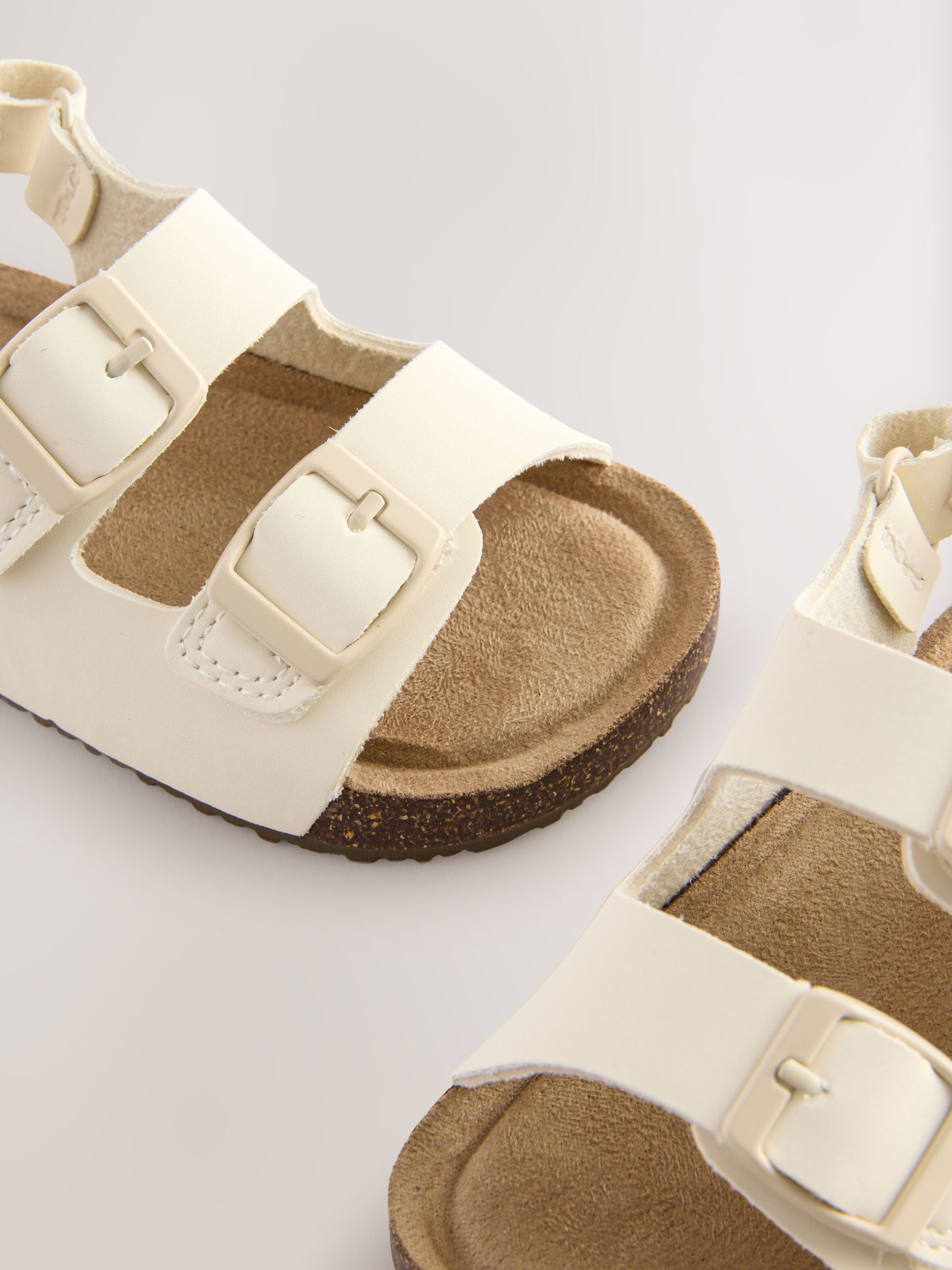 White Standard Fit (F) Double Buckle Cushioned Footbed Sandals