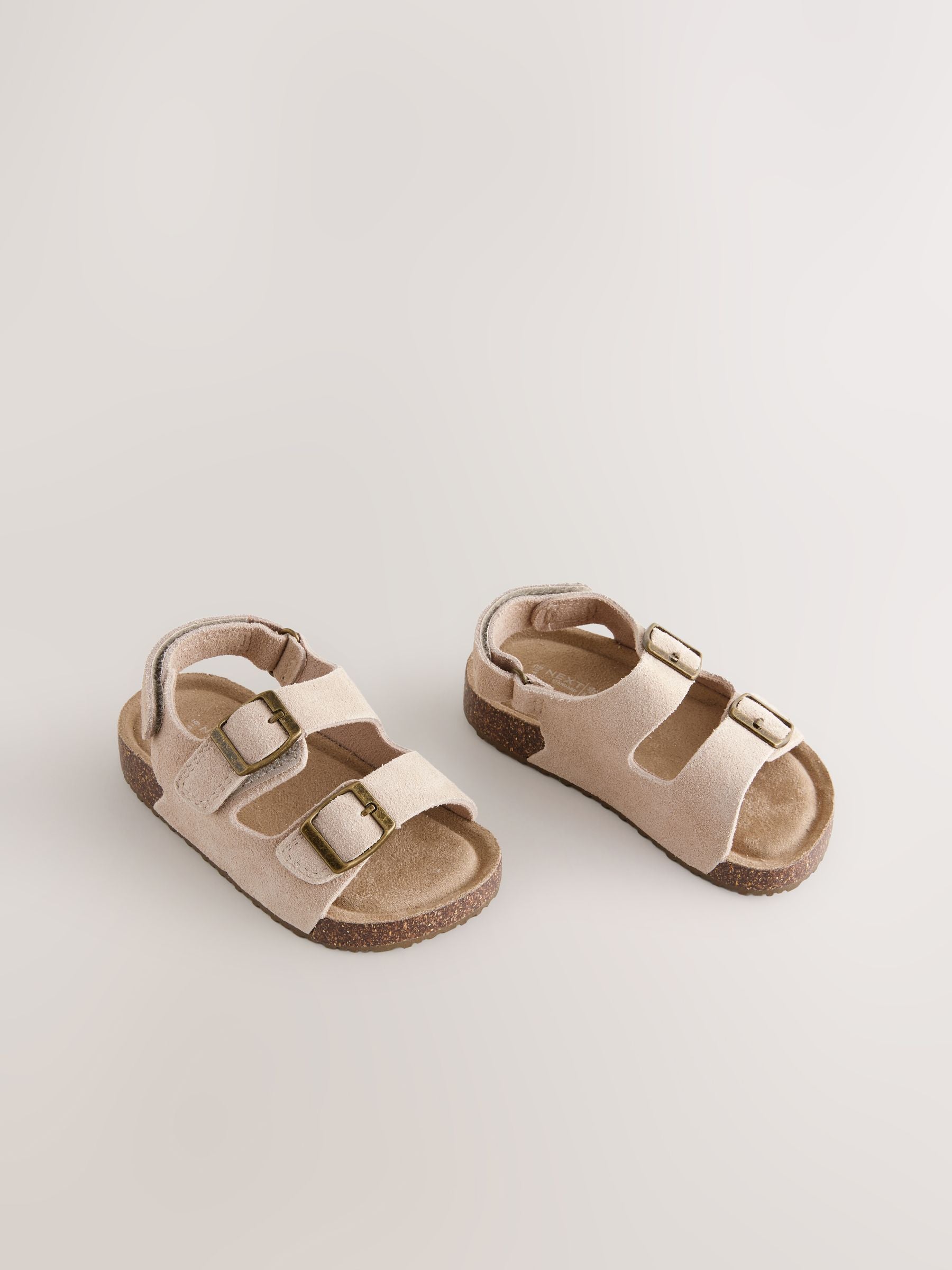 Neutral Standard Fit (F) Leather Double Buckle Cushioned Footbed Sandals