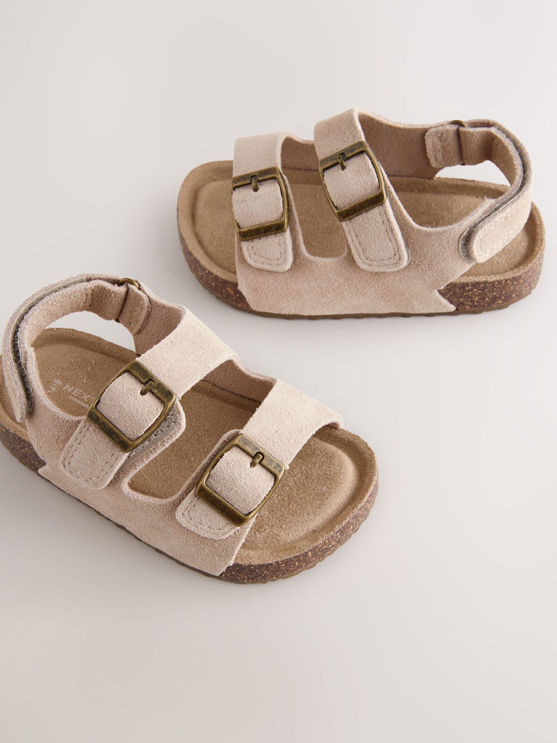 Neutral Standard Fit (F) Leather Double Buckle Cushioned Footbed Sandals