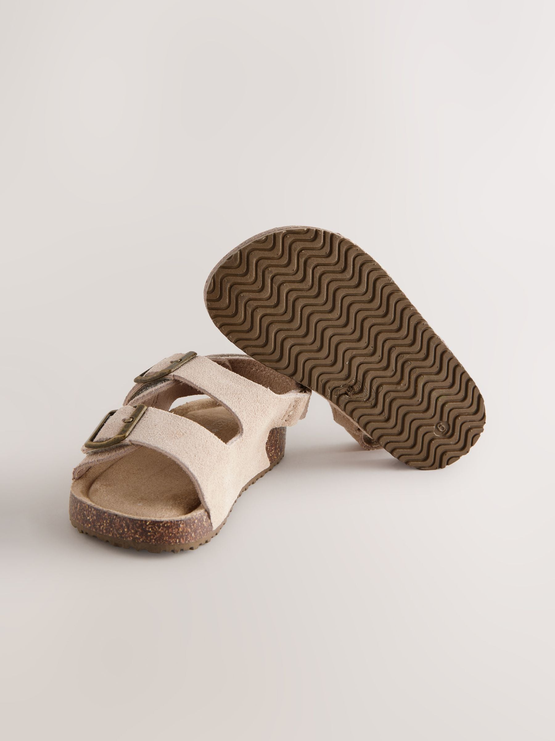 Neutral Standard Fit (F) Leather Double Buckle Cushioned Footbed Sandals